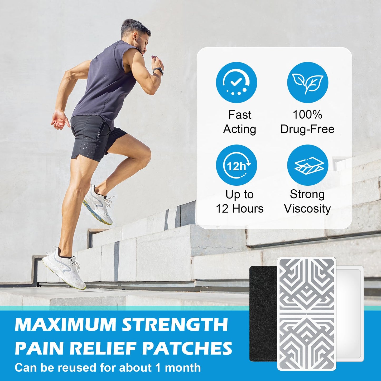 SKAYAH Pain Relief Patches 3.03" × 6.30", Reusable Pain Patches Includes 3 Adhesives, 1 Patch & 1 Carry Bag, Relief Muscle Soreness, Knee, Foot, Shoulder, Neck, Back Pain Patch-0108-1