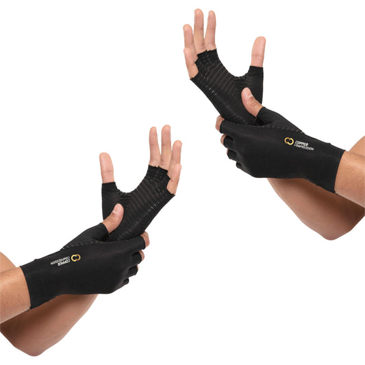Copper Compression Arthritis Gloves | Fingerless Arthritis Carpal Tunnel Pain Relief Gloves For Men & Women | Hand Support Wrist Brace For Rheumatoid, Tendonitis, Swelling, Crocheting 2 Pairs Black M