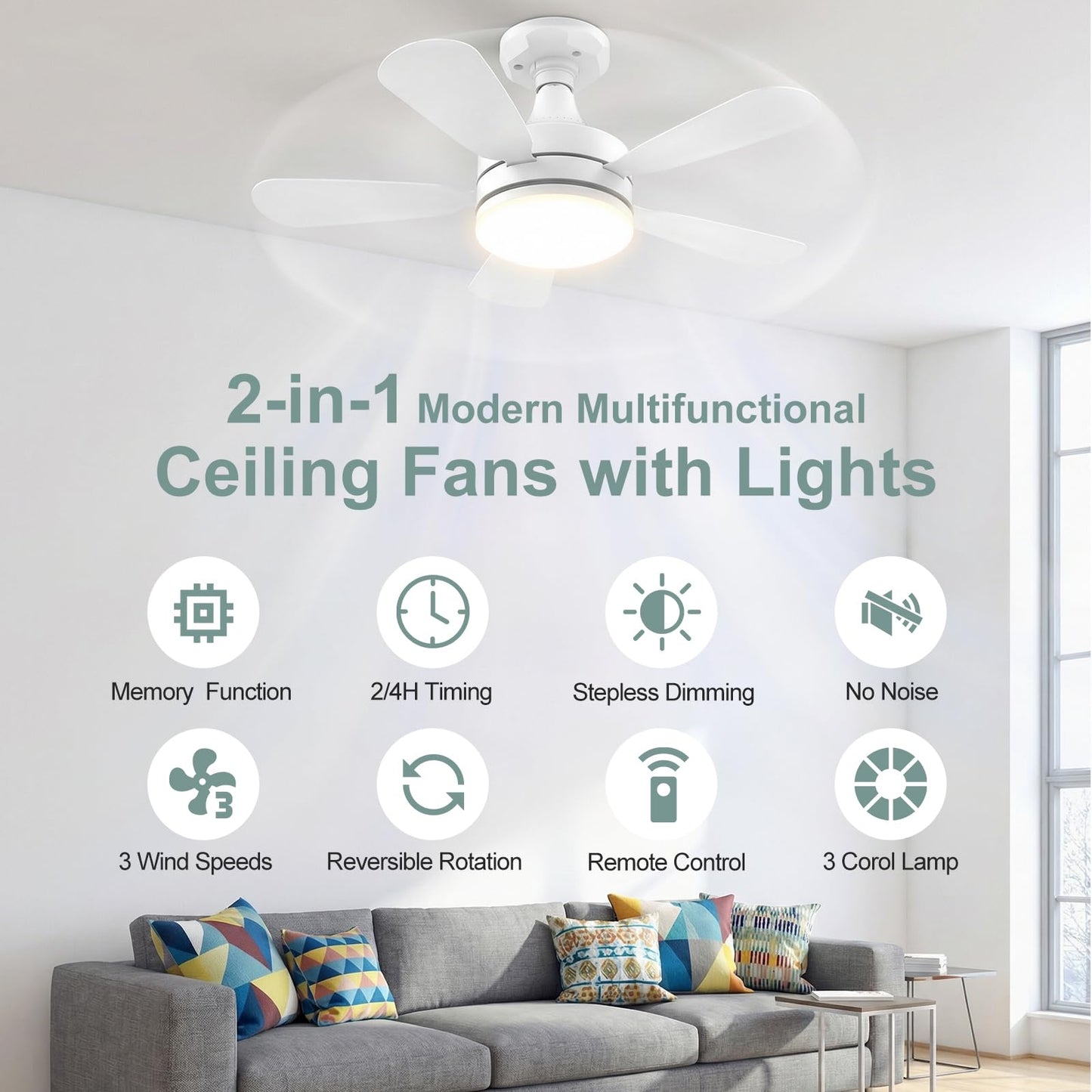 WZZIW 17.7" Socket Fan Light, 3000 Lumens Small Ceiling Fans with Lights and Remote, E26/E27 Light Bulb Fan with Reversible Motor, Dimmable 3000K-6500K Light Socket Fan for Bedroom Kitchen Garage
