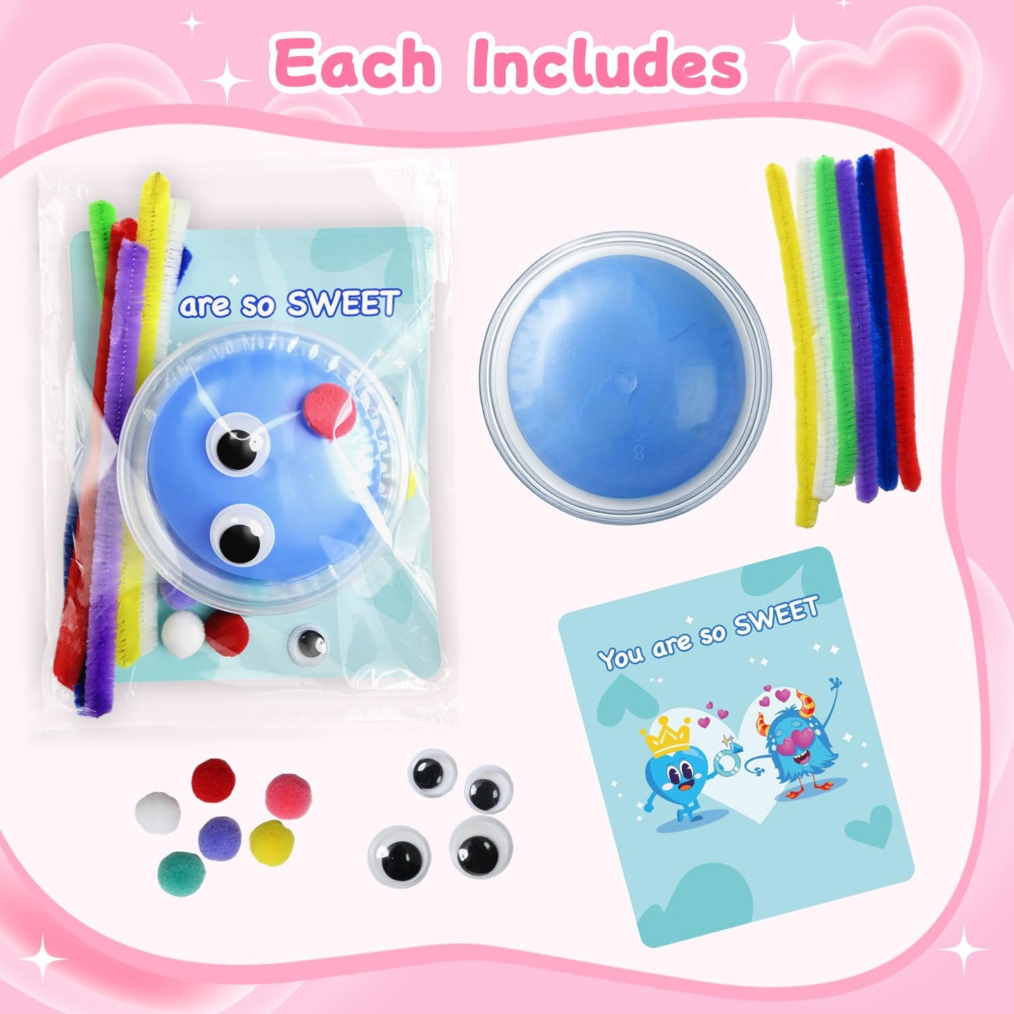 NAXYAN 24 Packs Valentines Day Cards for Kids School with DIY Air Dry Clay Kits Valentines Day Gifts for Kids Classroom Valentine Class Exchange Presents Party Favors (24 Packs for Valentines)