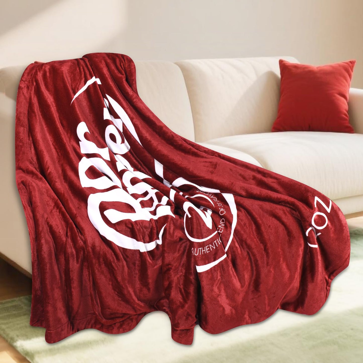 RMKA Dr Pepper Blanket 70x60 – Soft Thermal Flannel Fleece Throw, Soda Can Stuffed Plush Red Blanket for Couch, Bed, Car & Travel – Fun Home Decor Gift for Soda Fans.