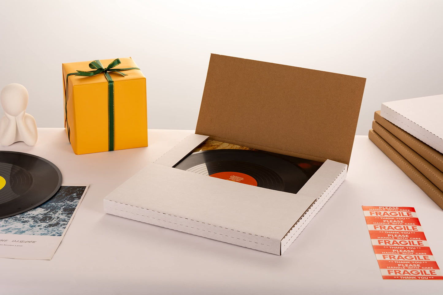 YUSHYIJIE 12-inch LP Mailers Vinyl Record Shipping Boxes, White, 15 Pack