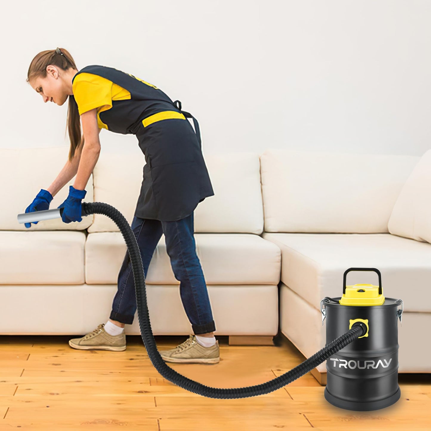TROURAY Fireplace Ash Vacuum Cleaner, 2.6 Gallon Heat Resistant Lightweight Canister Vacuum Cleaner with 800W Powerful Suction Blowout for Fireplaces, Pellet Roasters, Woodstoves Pellet Ash Vacuums