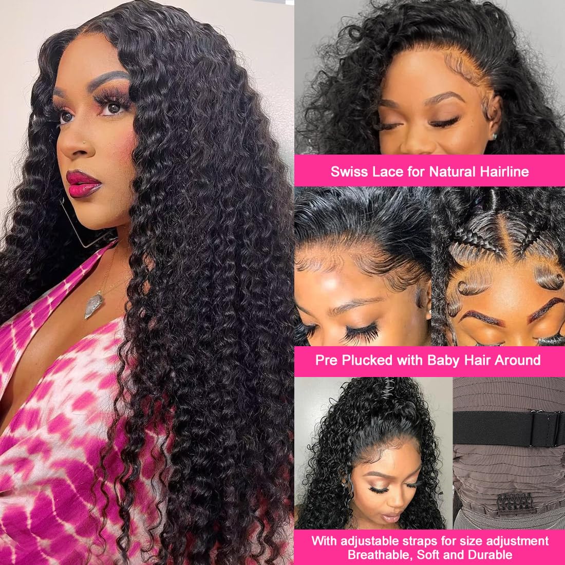 Lace Front Wigs Human Hair: 13x6 Deep Wave Lace Frontal Wigs Human Hair Glueless Wigs for Women 180% Density HD Transparent 26 Inch Deep Curly Lace Front Wig Human Hair Pre Plucked with Baby Hair