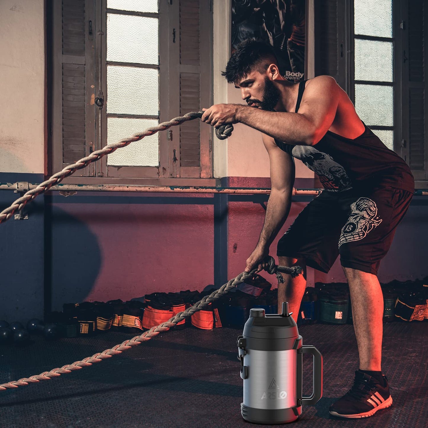 Arslo Sports Water Jug - Gallon Water Bottle - Large Insulated Stainless Steel Bottle for Gym, Workouts, Basketball, Football, Soccer - Keep Water Cold for Up To 24 Hours - 108 Ounce (Black)
