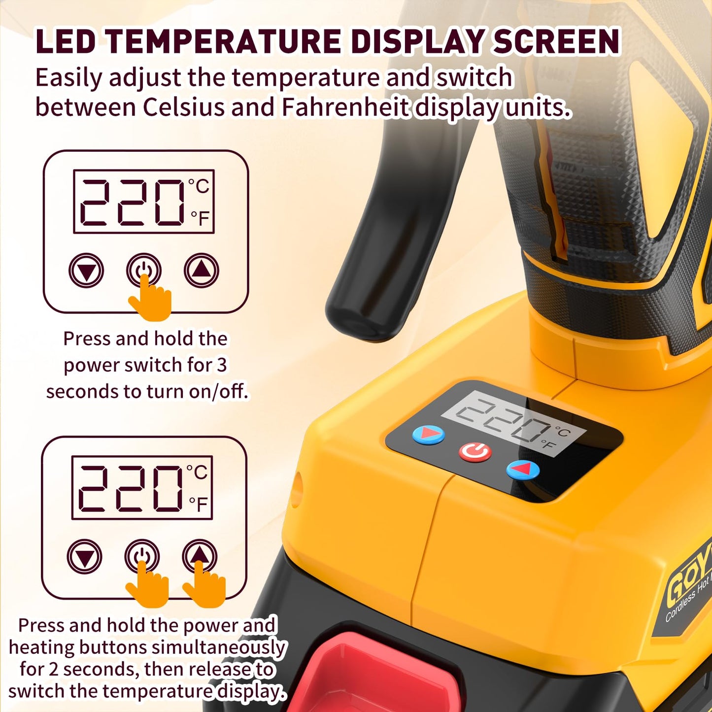 GoYwato 150W Cordless Glue Gun - 21V Drip-Free Fast Heating Hot Glue Gun Set with Active Temp Adjust Control & LED Display & 2.0Ah Battery & Charger & 20 Pcs Glue Sticks for Crafts & DIY Handmade