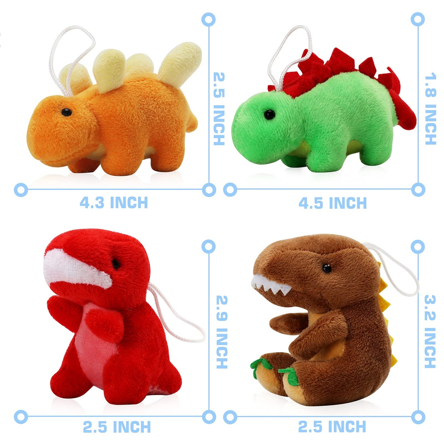 16 Pack Plush Dinosaurs Bulk, Mini Dinosaur Figures Assortment Keychain Toy, Soft Dino Stuffed Animal Set Gifts for Kids, Treasure Chest Prizes, Goody Bag Filler, Doll Machine, Toddler Party Favors