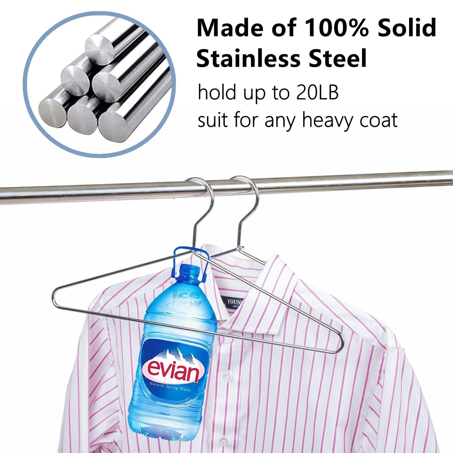 Amber Home 30 Pack Heavy Duty Metal Shirt Coat Hangers, Stainless Steel Clothes Hanger with Polished Chrome, 17 Inch Silver Metal Wire Hanger