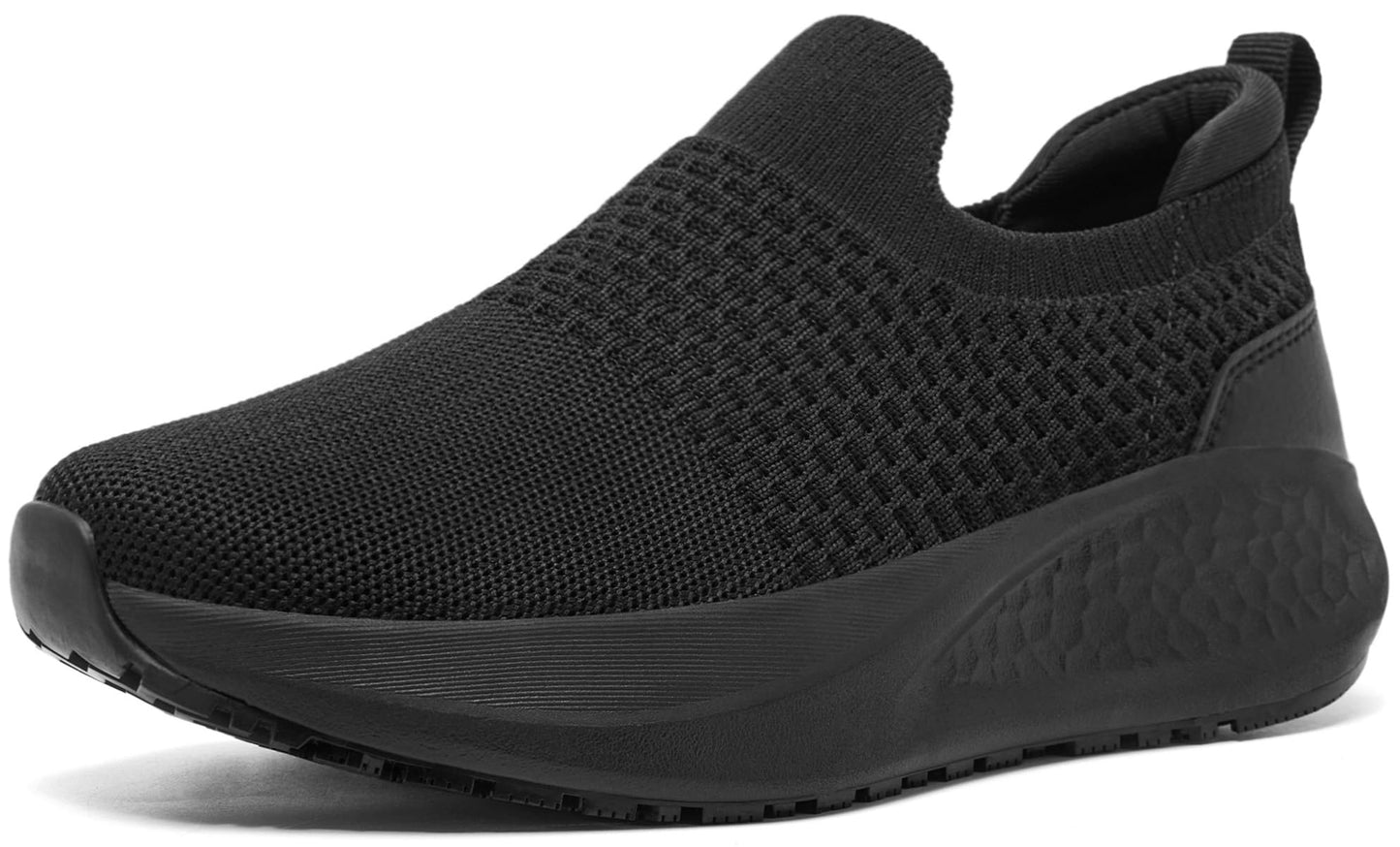 SHULOOK Non Slip Work Shoes for Women Slip Resistant Sneakers Mesh Slip On Food Service Shoes Chef Kitchen Restaurant Lightweight Comfortable Sock Shoes Black Size 8