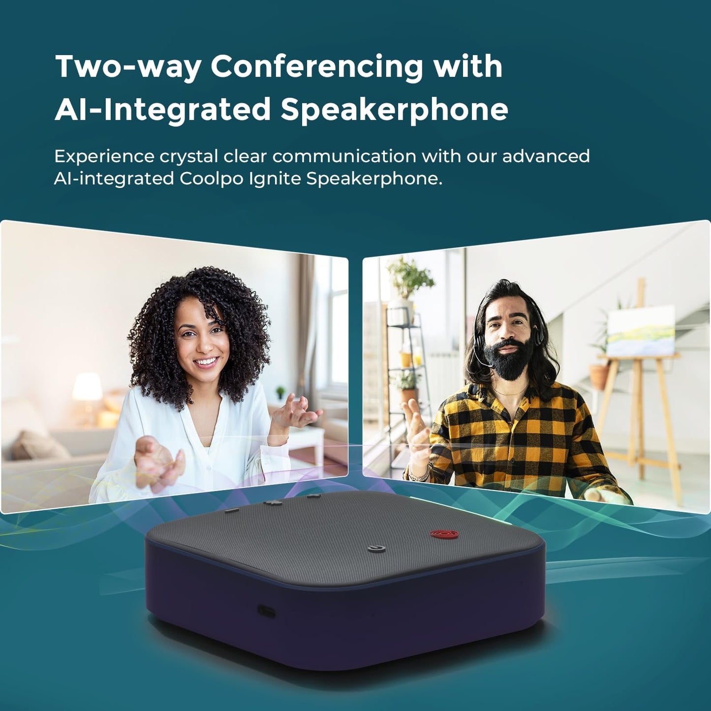 COOLPO Conference Speaker and Microphone Bluetooth Speakerphone with 4 Mics,USB C,360°Voice Pickup & Dual Noise Cancelling Conference Room Microphone for Work/Teams/Zoom/Home Office