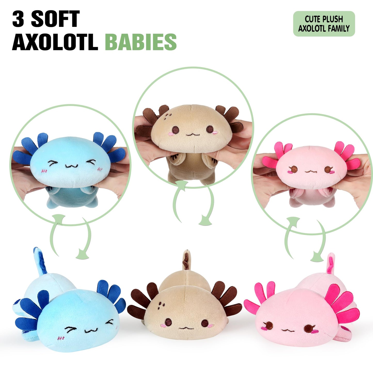 Onsoyours Axolotl Stuffed Animal Mommy 19.7" With 3 Baby Axolotl Plushies In Tummy, 4-Piece Cute Axolotl Family Plush Pillow Toys For Kids, Girls, Boys (Pink)