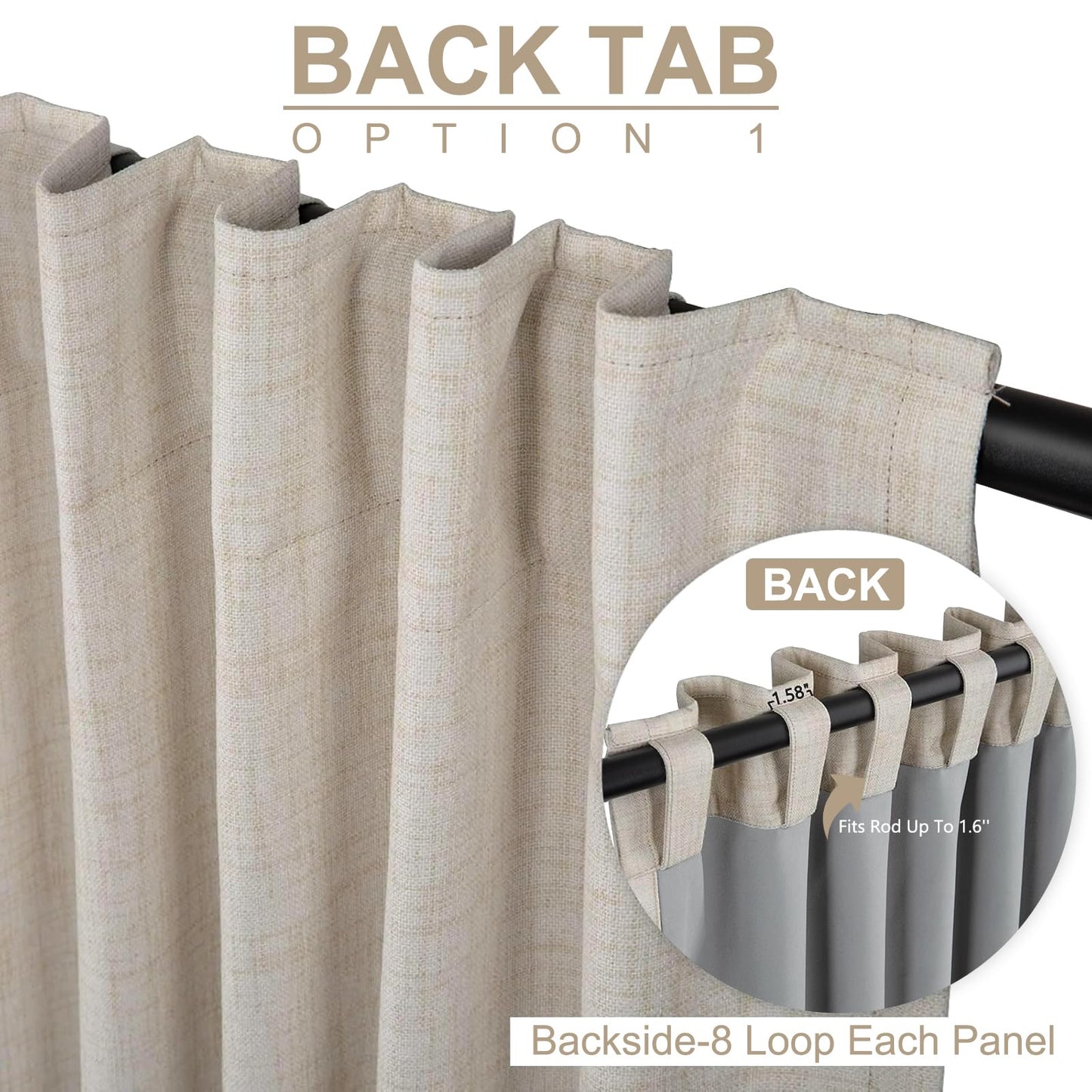 100% Blackout Shield Linen Blackout Sliding Door Curtains for Living Room, Back Tab/Rod Pocket Thermal Insulated Curtains for Sliding Glass Doors, 1 Panel Set, 100" W x 84" L, Cream