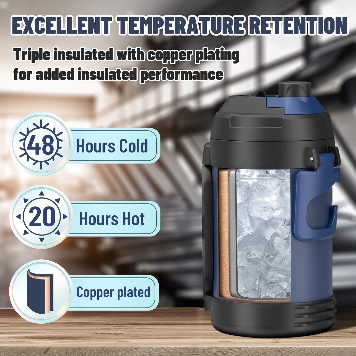 Zukro 1 Gallon Water Jug, One Gallon Large Triple Wall Insulated Water Bottle With Straw and Spout, Keep Cold 48 Hours, No Sweat 128 oz Stainless Steel Sport Jug For Gym, Camping, Outdoors, Green