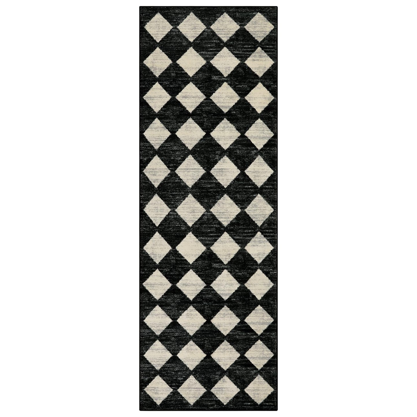 Lahome Zelie Washable Kitchen Runner Rug, 2x7 Black and White Hallway Bathroom Runner Rugs, Moroccan Trellis Soft Non Slip Stain Resistance Carpet Runners for Entryway Bedside