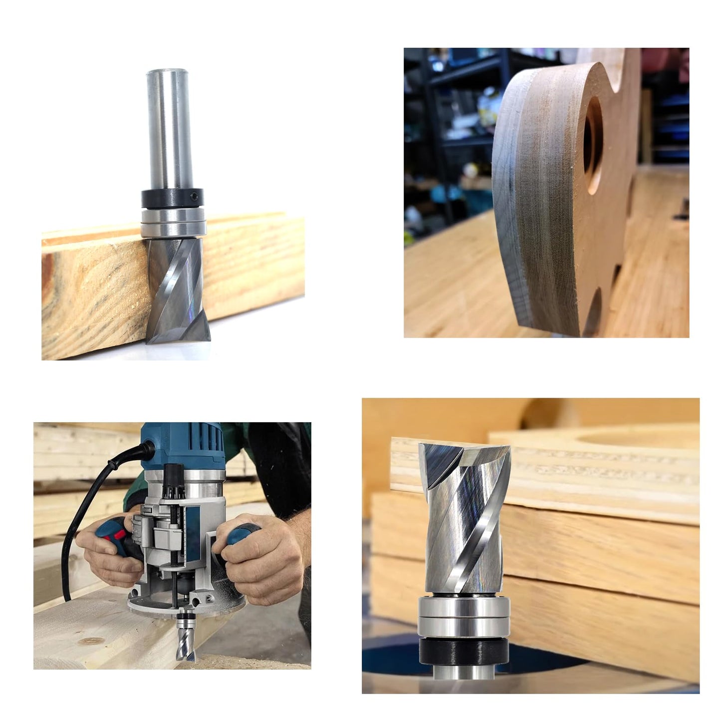 SICWOOD Top Bearing Flush Trim Router Bit 1/2 Inch Shank - Up-Cut 3/4" Cutting Dia, 1- 3/16" Cut Height, Carbide Spiral Pattern Template Flush Cut Router Bit, for Wood Trimming
