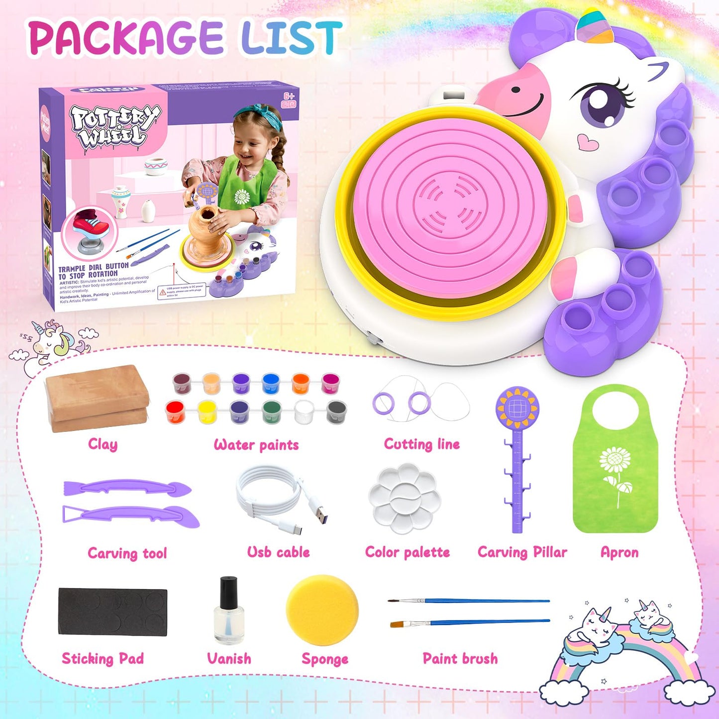 Aujazyble Pottery Wheel - Complete Pottery Kit Art Supplies Arts and Crafts Gift, Unicorn