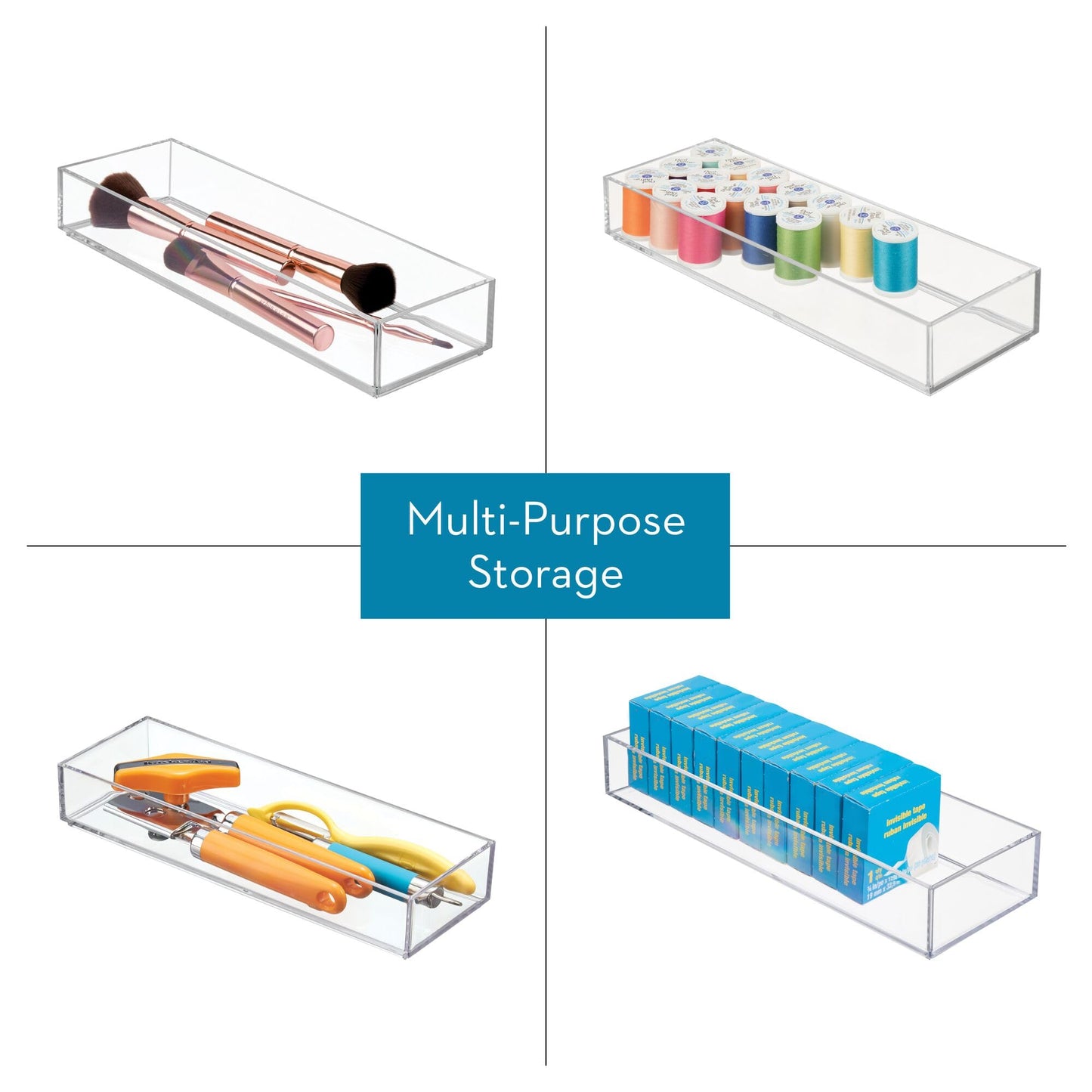 iDesign Plastic Makeup Drawer Organizer Tray - Vanity Organizer or Desk Drawer Organizer - Set of 6 - Clear
