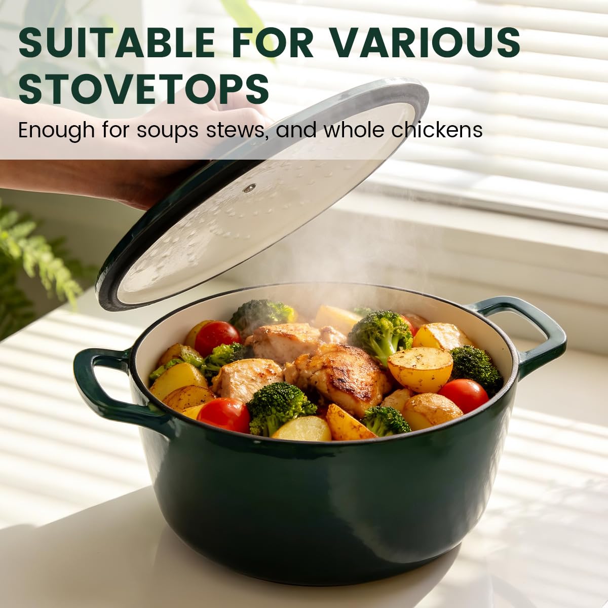 Cast Iron Dutch Oven with Lid - JINCHUFURI Enameled Cast Iron Dutchs Oven 5 Qt enamel dutch ovens Pot Heavy-Duty Cookware for Sourdough Bread Baking,Stews, Roasting,Braising(Green)
