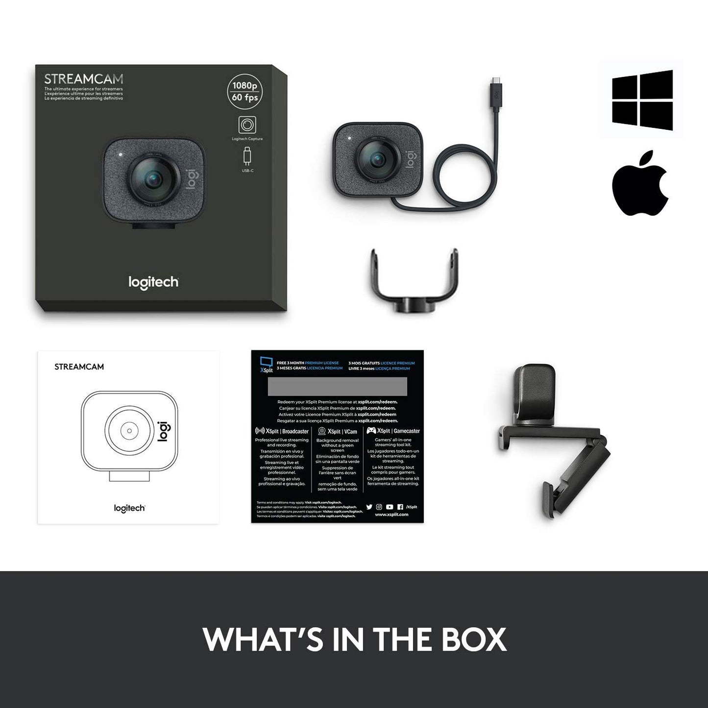 Logitech StreamCam 1080P HD 60fps Streaming Webcam Full HD Camera with USB-C & Integrated Microphone for Live Streaming and Content Creation - Graphite - 960-001280 (Renewed)