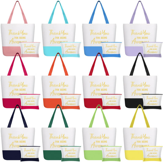 Clysee 24 Pcs Thank You Gifts for Women - Inspirational Teacher & Nurse Appreciation Canvas Makeup Bags