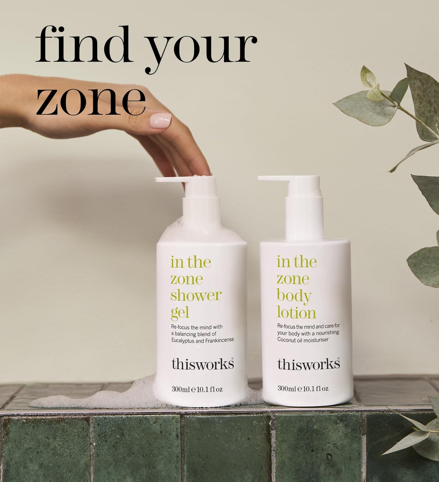 This Works In The Zone Shower Gel | Refreshing Body Wash with Eucalyptus & Frankincense | Cleanses, Soothes, and Revitalizes Skin | Aromatherapeutic Formula, 10.1 oz / 300ml