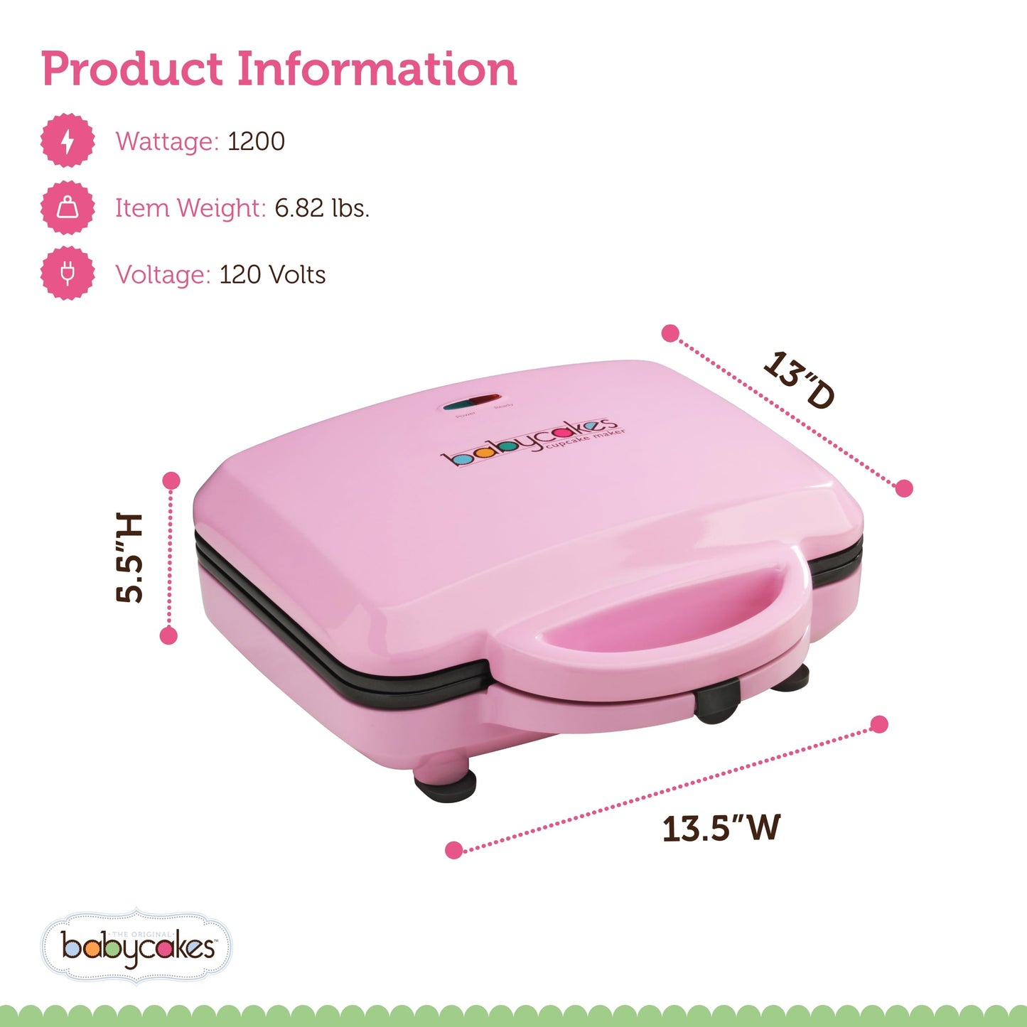 Babycakes Full Size 12 Cupcake Maker - Kitchen Appliance with Nonstick Coating & Latching Handle - Machine for Full-Sized Cupcakes - Includes Manual with Cupcake Recipes