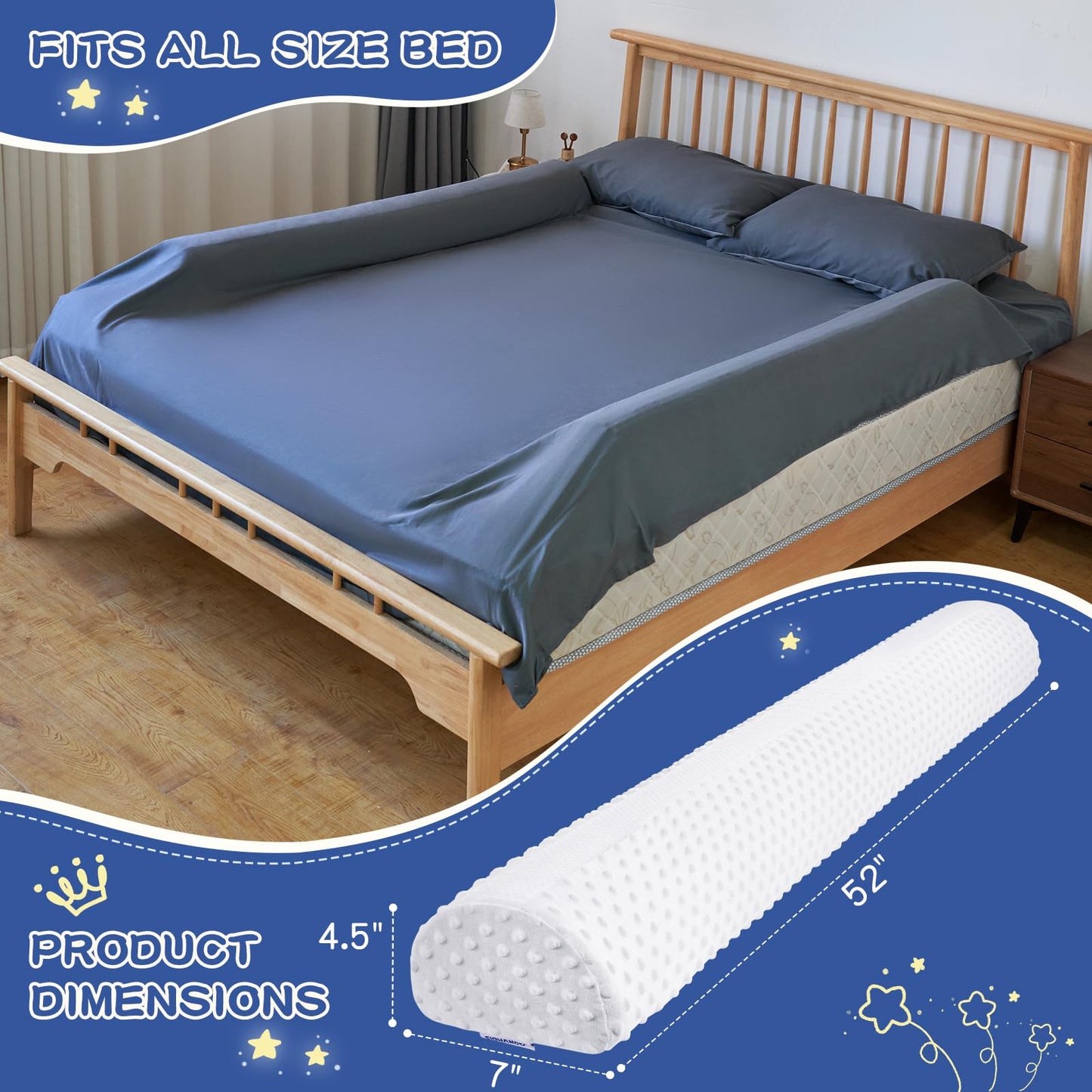 Aonvmdis Bed Bumpers for Toddlers Foam Bed Rail for Toddlers 2 Pack Bed Rails Bumper for Queen, King, Twin, Full-Size Bed with Non-Slip Machine Washable Cover