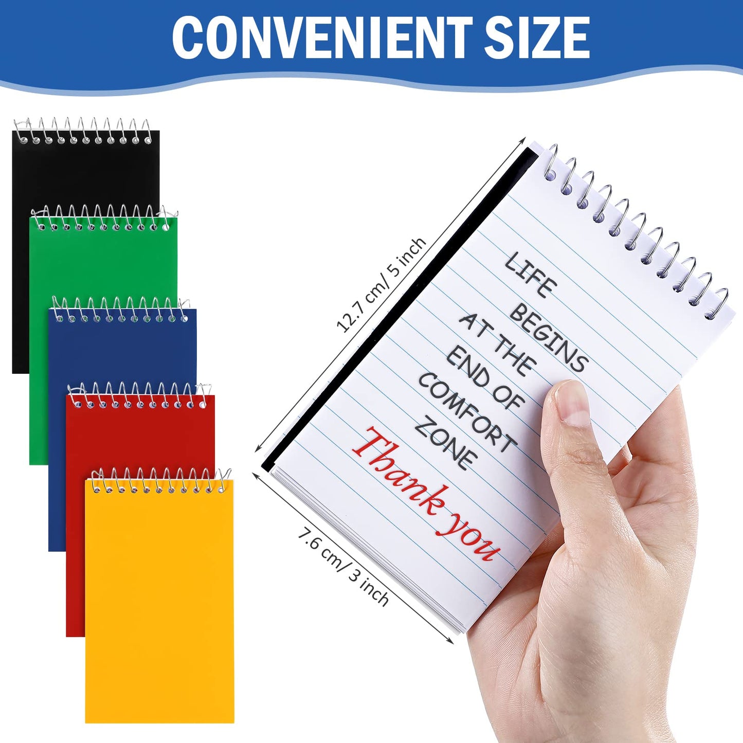 Teling 50 Pcs Spiral Memo Pads Bulk, 3x5 Inch Small Note Pads, Pocket Notebooks with 75 Sheets College Ruled Lined Paper, Top Bound Mini Spiral Notepad for Back to School Gifts Office Home Supplies
