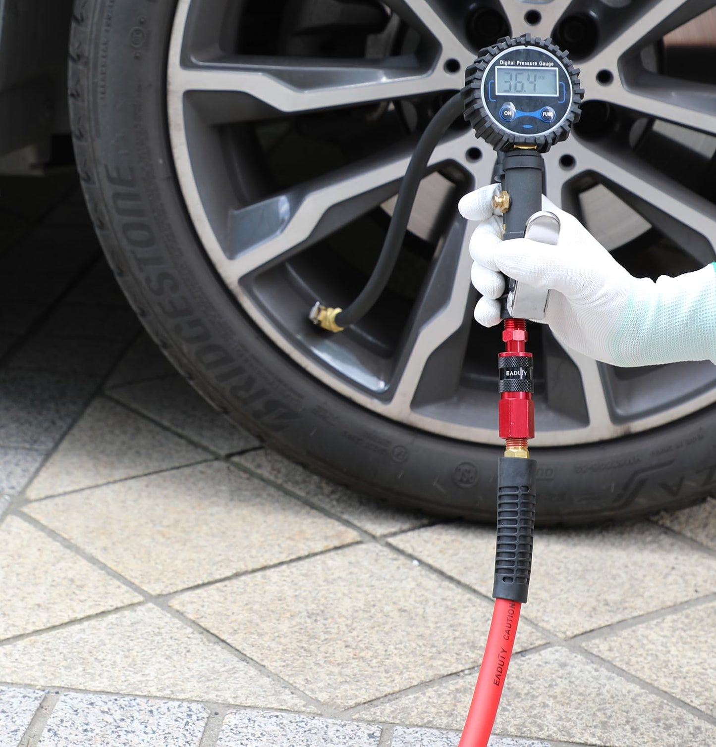 EADUTY Heavy Duty Reinforced Polyurethane Air Hose 1/4 in x 100 ft, Lightweight, Flexible Compressor Hose with Universal Quick Coupler, Plug and Bend Restrictors, Red