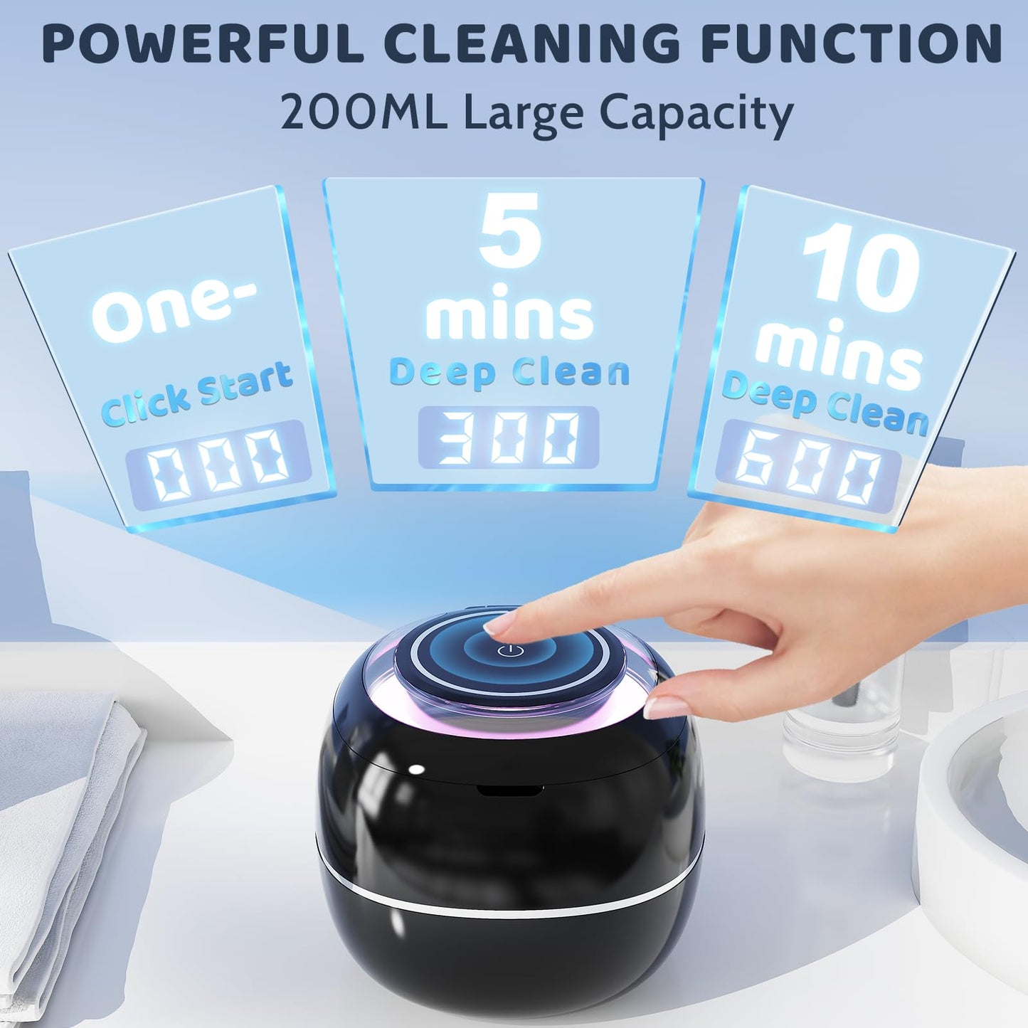 2025 Upgraded Ultrasonic Retainer Cleaner Machine, 43kHz Denture Cleaner, 200ML Retainer Cleaner with Digital Timer Mouth Guard Cleaner for Aligner,Night Guard,Braces,Toothbrush,Jewelry(Black)