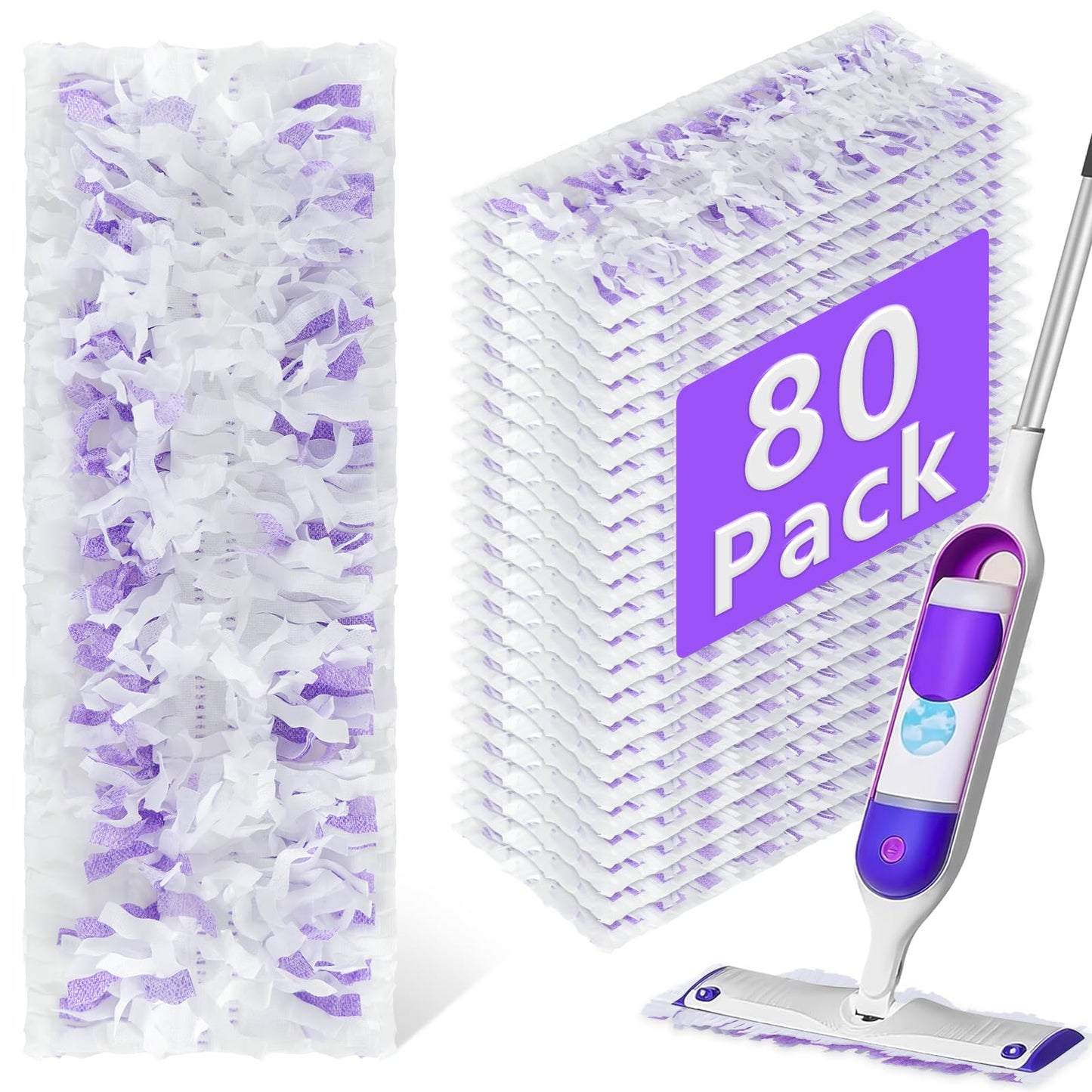 80 Pack Power Mop Refill Pads for Swiffer Power Mop , Disposable Swifter Wet Pad Refills for Swiffer, Replacement Spray Wet Pads Refills for Multi-Surface&Wood Floor Cleaning
