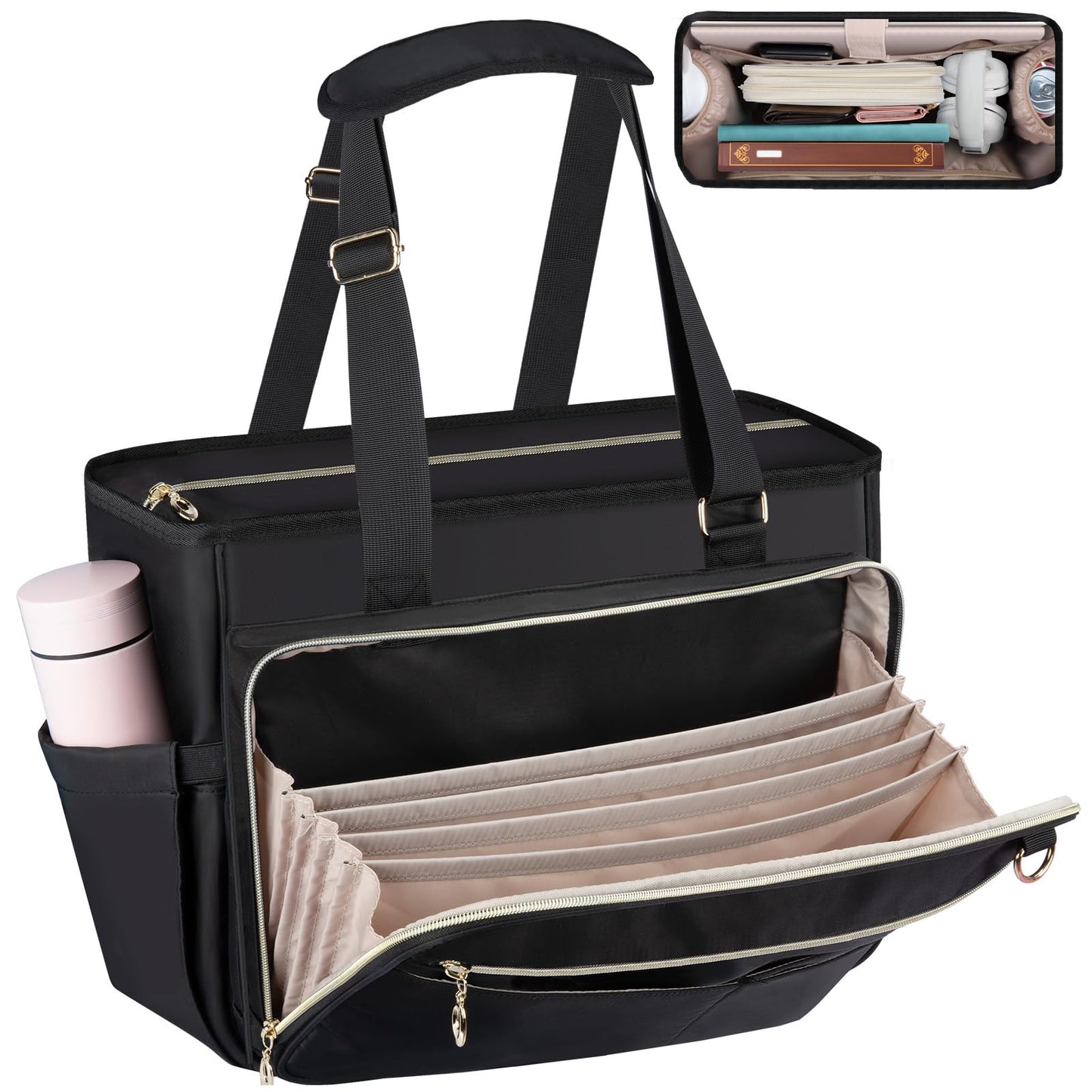 Wigojoy Teacher Bag, Women Work Bags with Foldable Document Pocket, 15.6-inch Laptop Compartment, Adjustable Handle, Support Panel and Insulated Pocket. Fit for Nurse Bag, Work Briefcase or Travel Bag