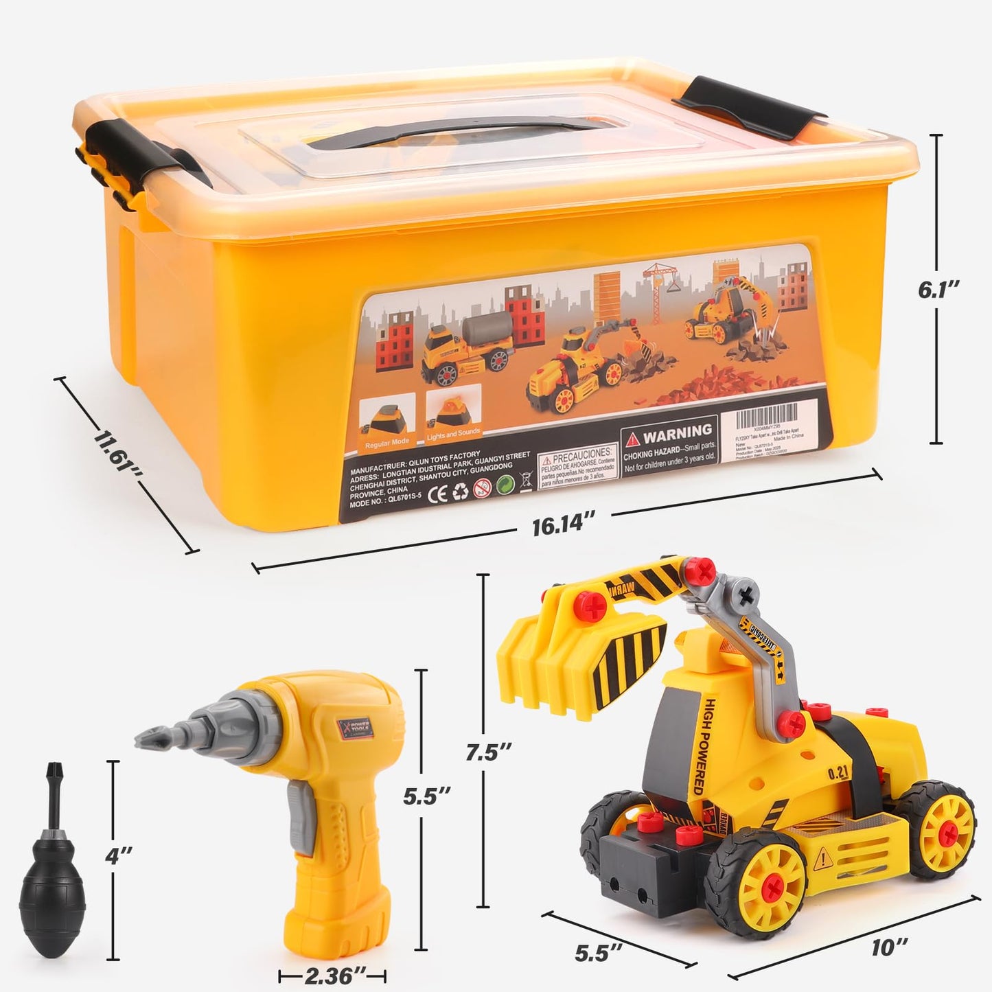 FLY2SKY Take Apart Toys with Electric Drill Truck Construction Set DIY Engineering Building Toy Push Go STEM Toy (9 in 3 Take Apart Toys)