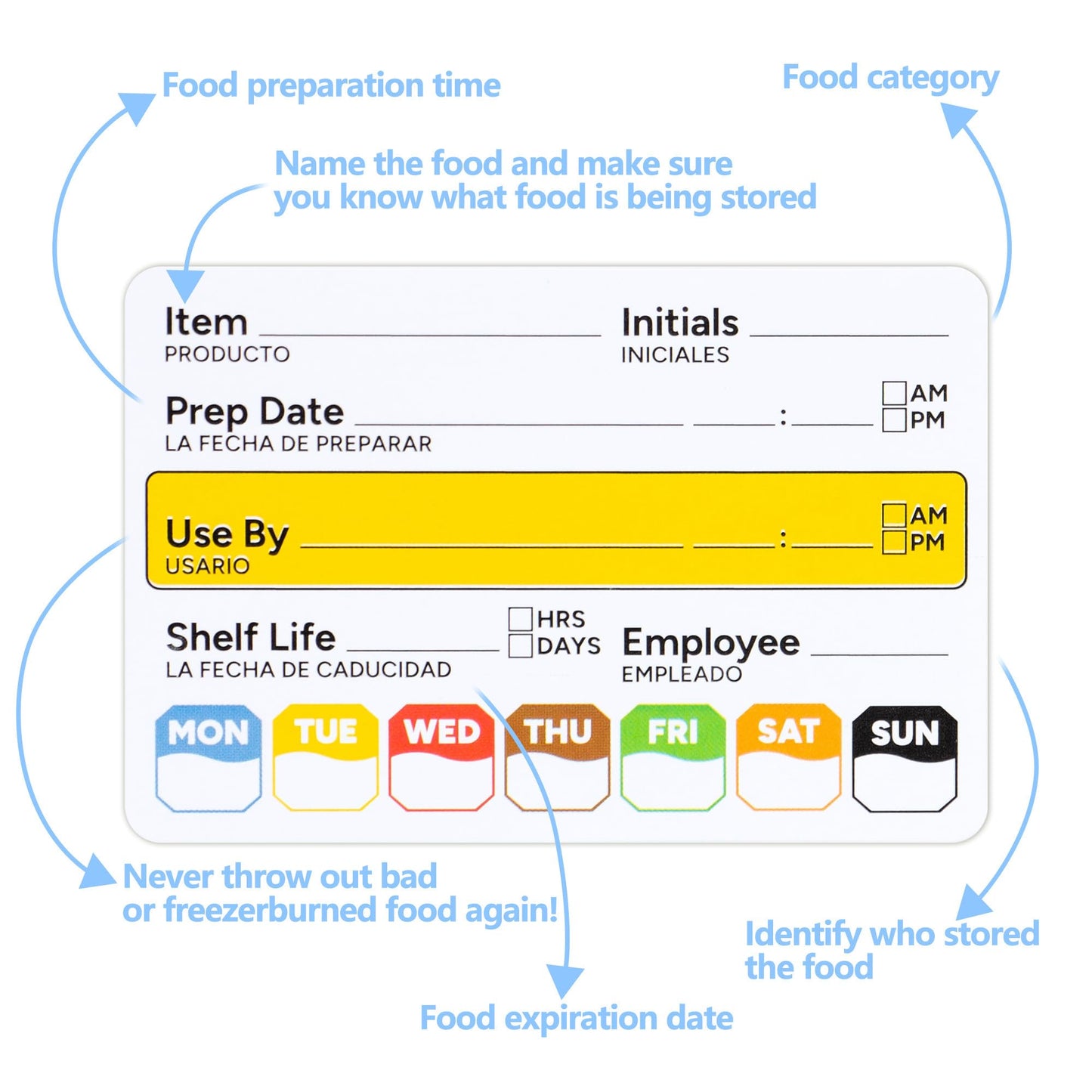 Restaurant Quality Shelf Life Food Rotation Labels Vinyl, 2” x 3” Self-Adhesive Removable Freezer Food Labels, Perfect for Reusable Containers, Easy to Remove, Food Safety Date Sticker (8 PCS)