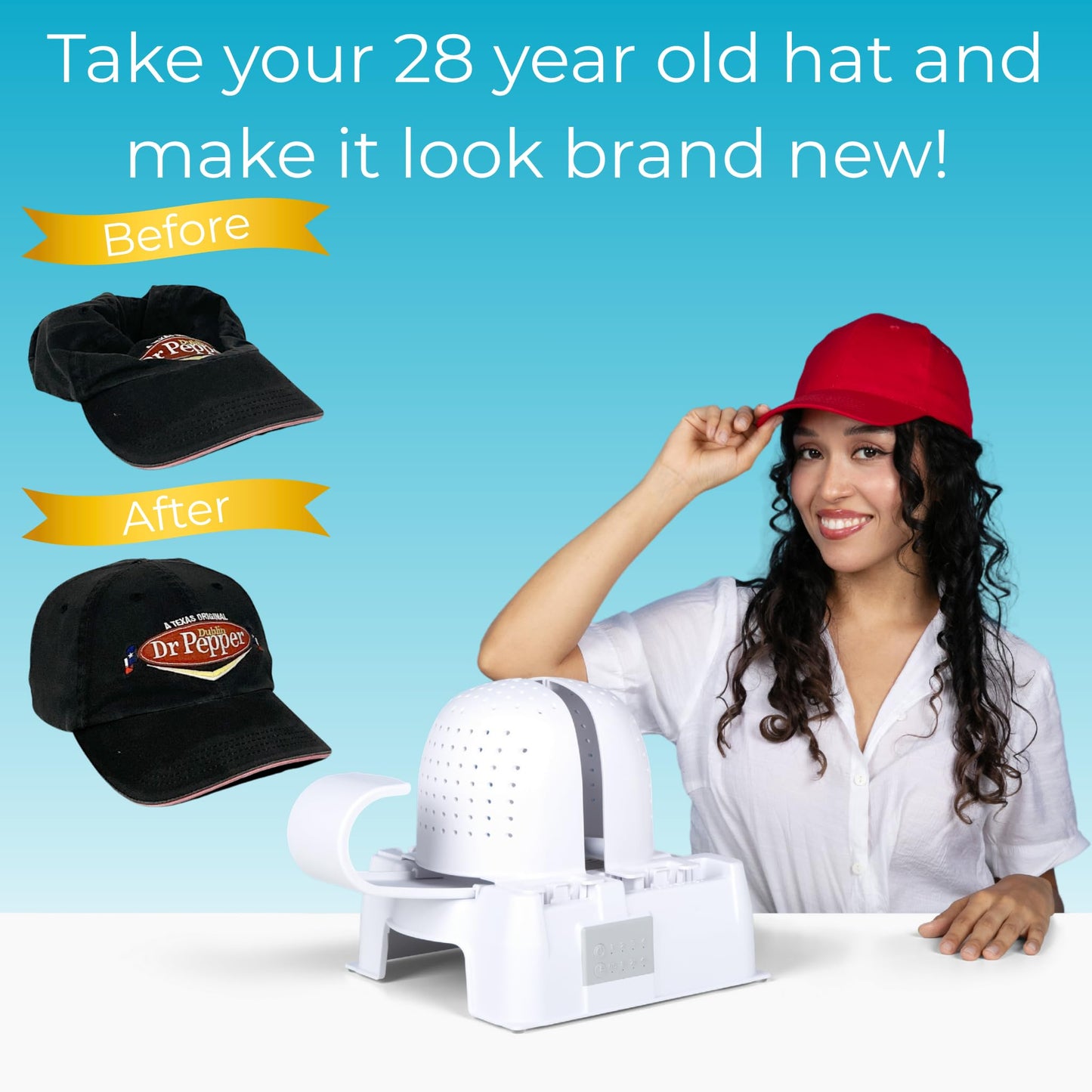 Danyco Hat Shaper Machine with Stiffening Spray – Adjustable Hat Care & Reshaping Device - Tool for Caps, Snapbacks, Fitted Hats – Fan Drying Tech for Shape Restoration & Preservation