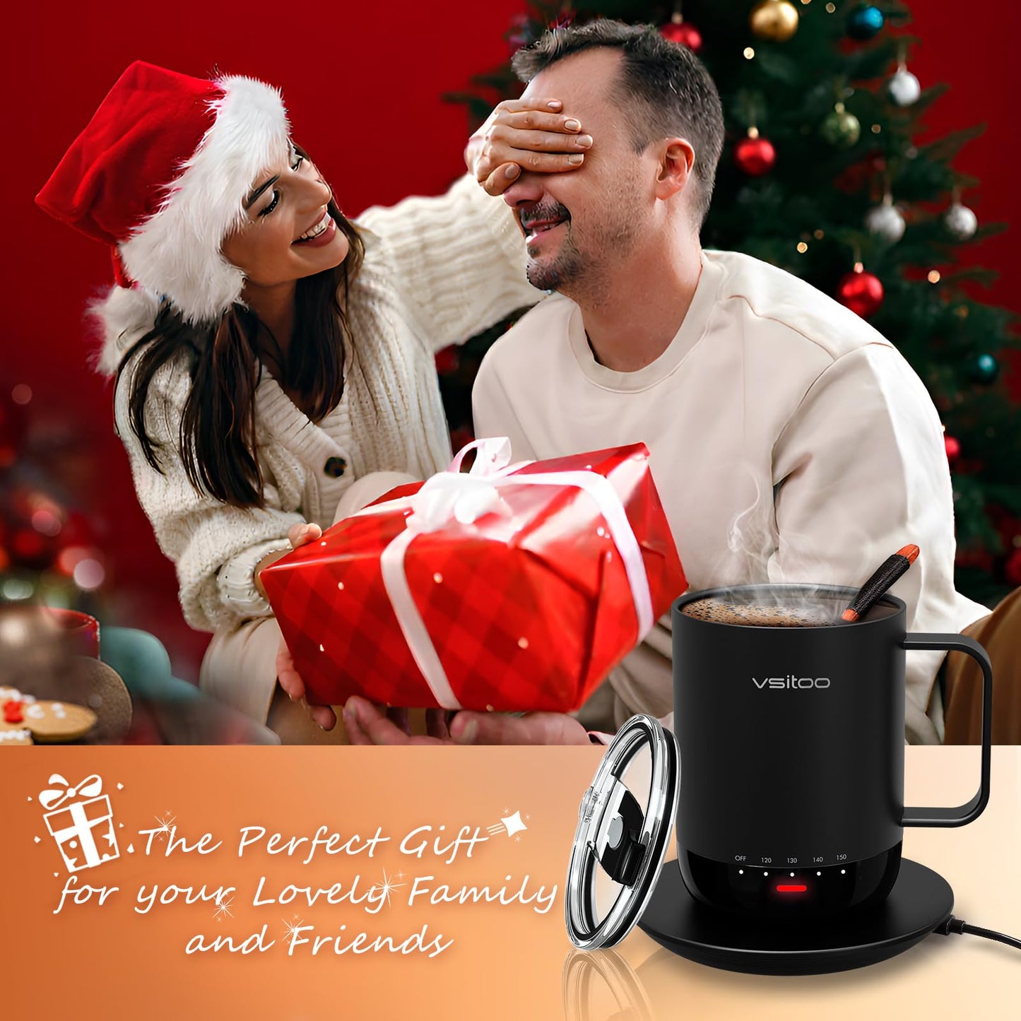 VSITOO S3 Pro+ Temperature Control Self Heating Smart Mug 16 oz, Improved Design,Smart LED Light/APP Control/Auto Sleep/5 Level Temperature Setting（Black）