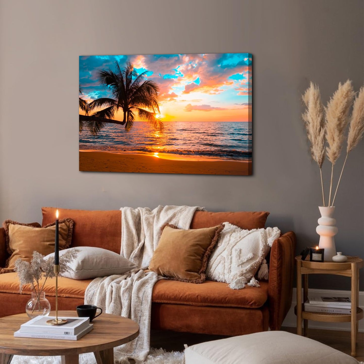 Beach Canvas Wall Art Palm Tree Coastal Wall Decor Nature Ocean Landscape Picture for Bedroom Living Room 24x36" Nautical Painting Sunset Seascape Photo Prints Modern Artwork Kitchen Home Decorations