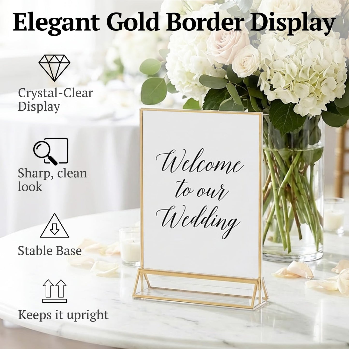 Daofary Acrylic Sign Holder 4x6, 14 Pack Double Sided Clear Gold Frame Tabletop Display, Menu Flyer Table Number Holder for Wedding Reception and Restaurant Tables