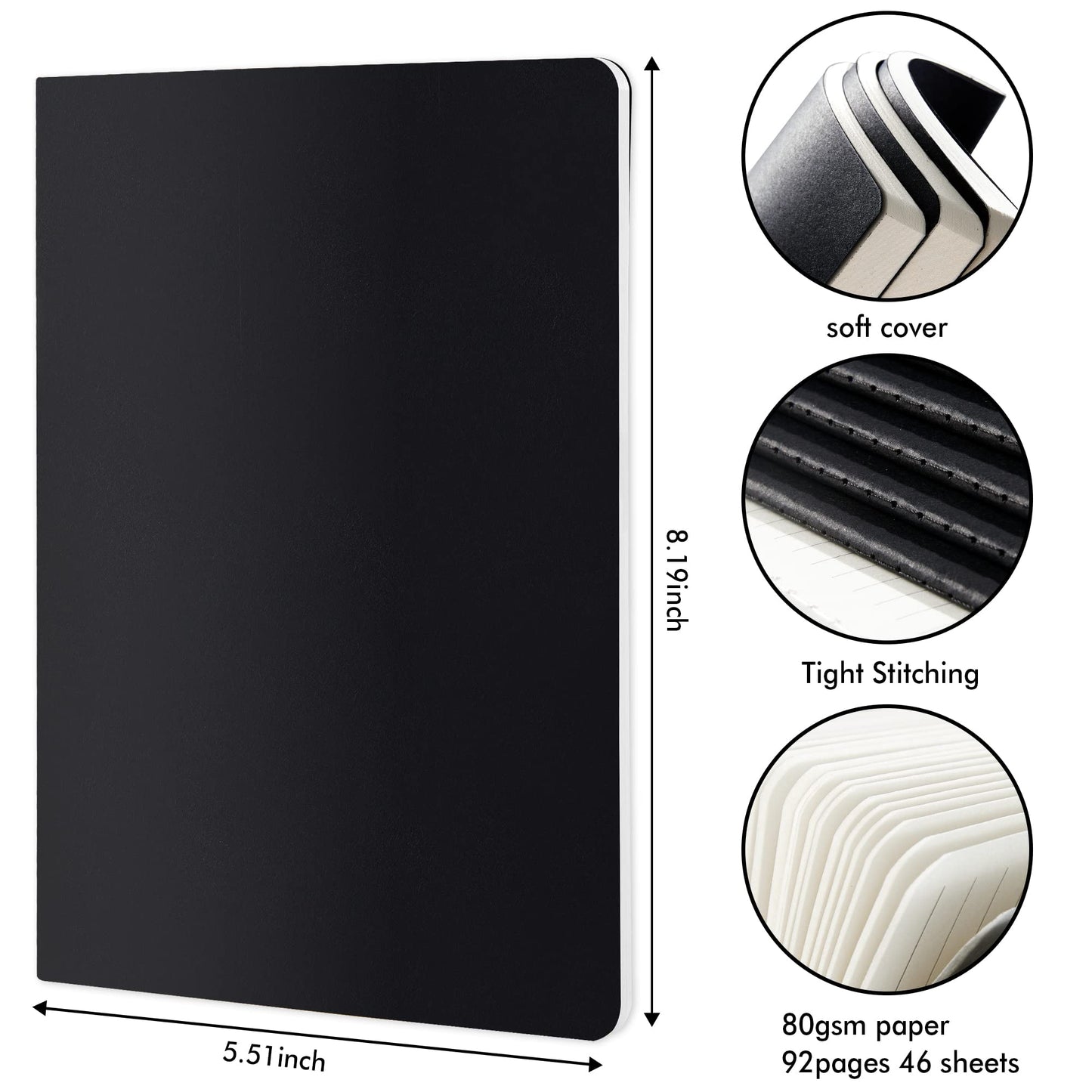 feela 36 Pack Soft Cover Journal Bulk, Lined Blank Travel Journal for Women Men Writing, Notebooks College Ruled for Work, Note Taking Notebook School Business Supplies, 8.2” x 5.5”, A5, Black