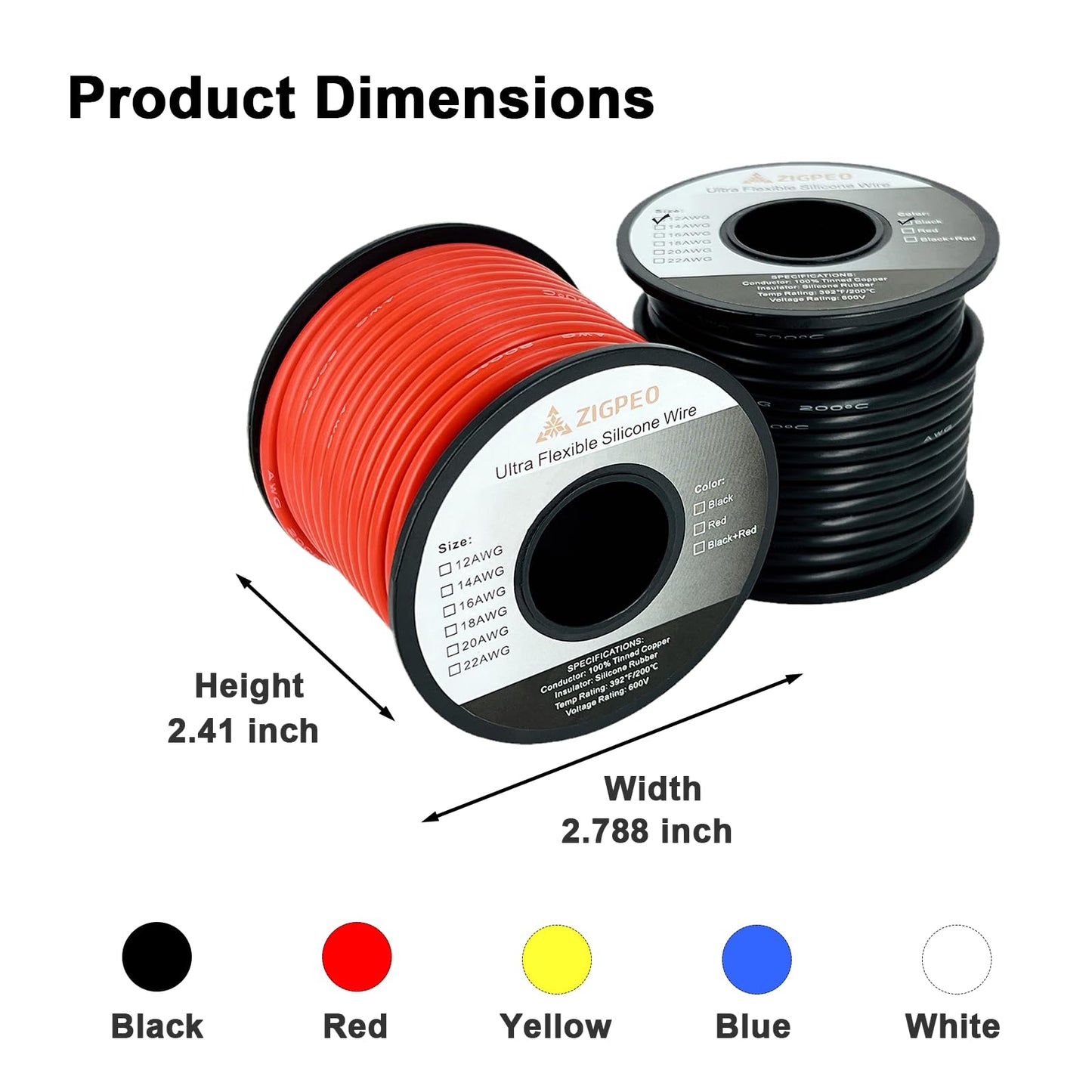 ZIGPEO 12 AWG Silicone Wire 50FT, Extra Flexible 12 Gauge Stranded Copper Wire, High Temp 392℉ 600V - RC, Automotive, Battery | Tinned Copper Conductor - 25FT Red & 25FT Black Spools