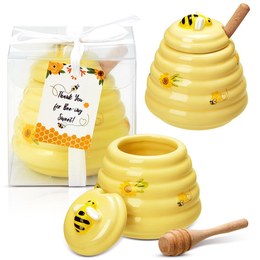 Yinder 12 Pcs Baby Shower Prize for Winners Honey Party Favors 3 oz Ceramic Honey Jars with Dippers Mini Bee Themed Pots with Goodie Boxes for Baby Shower Wedding Favors Bee Themed Party Gifts