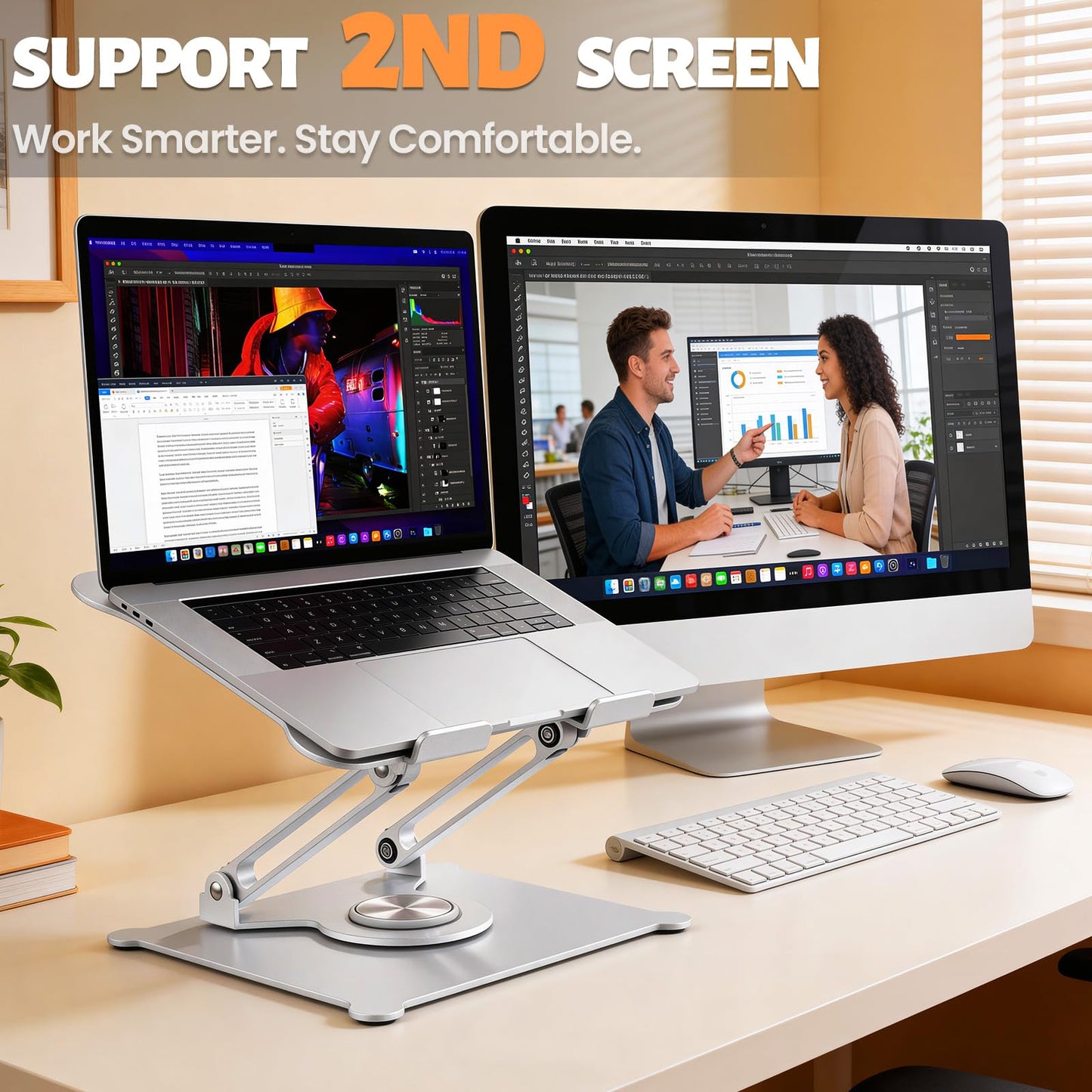 Urmust Adjustable Laptop Stand for Desk, 360 Rotating Base, Ergonomic Computer Stand, Compatible with MacBook Air Pro, Dell, HP, for Office Home