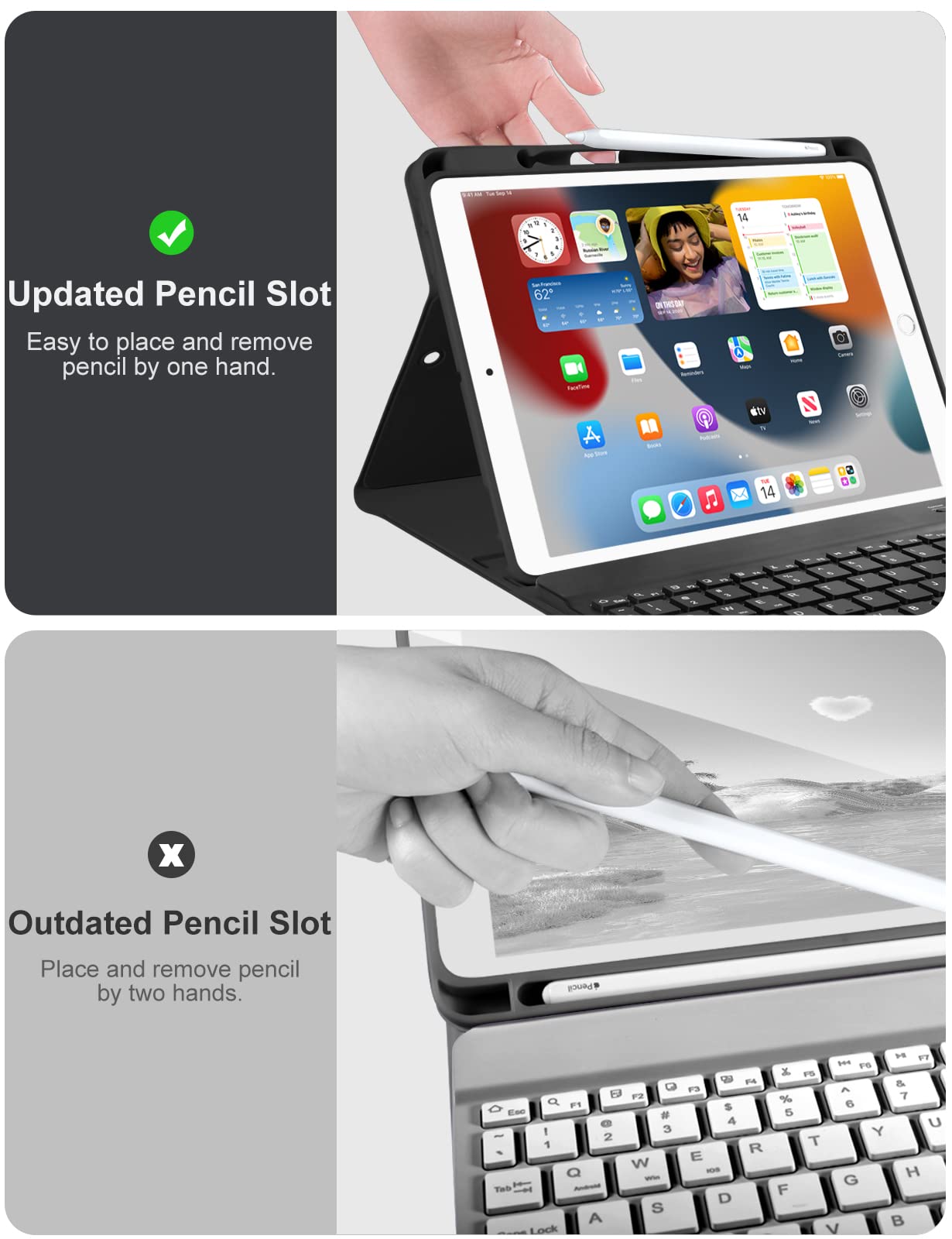 Hamile Keyboard Case for iPad 9th 8th 7th Generation Case with Keyboard 10.2" - 7 Colors Backlit Detachable Folio Keyboard Cover with Pencil Holder for iPad Pro 10.5" / iPad Air 3rd Gen (Black)