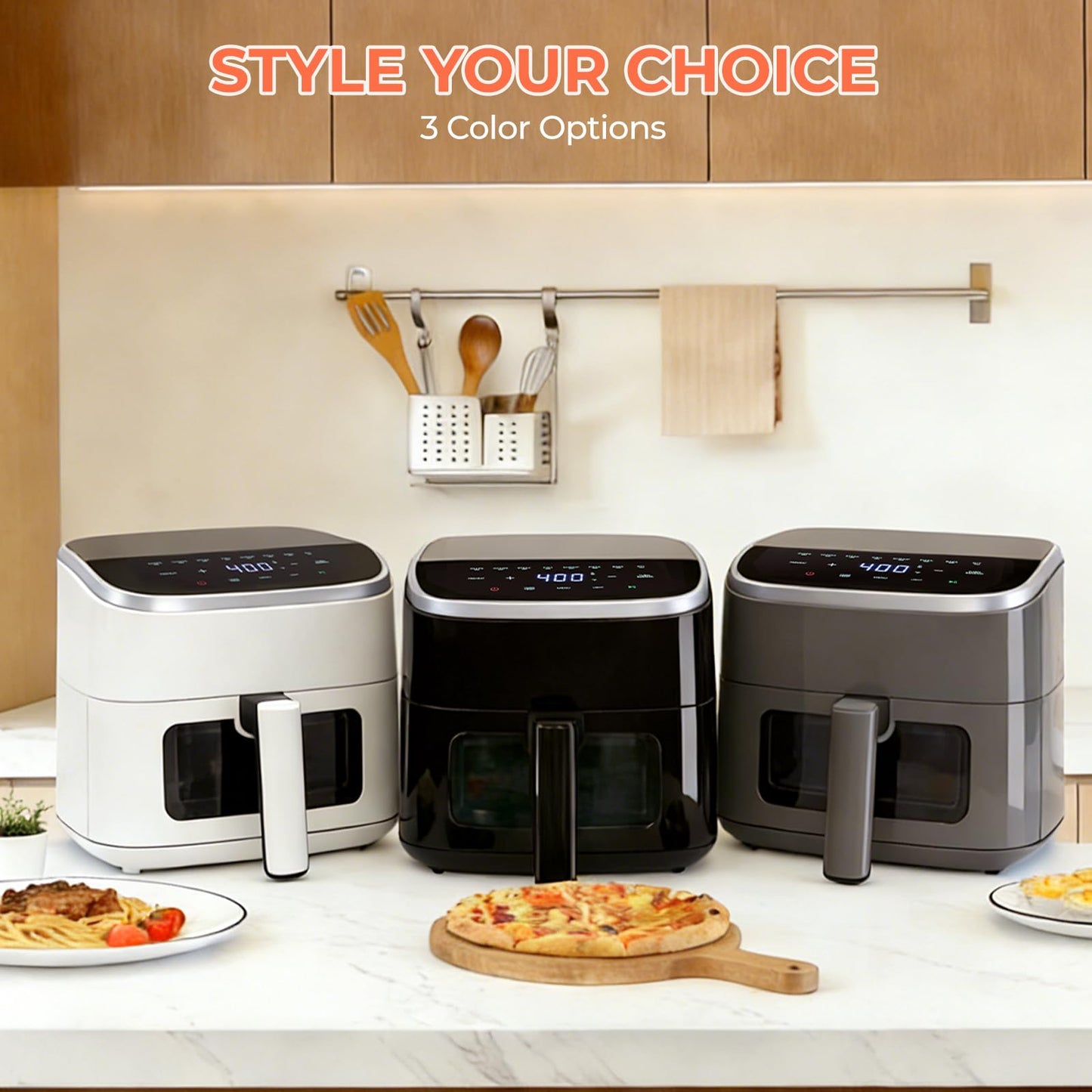 NEWBULIG Air Fryer，4QT Small AirFryer with Easy View Window and Interior Light, Digital Touchscreen with 8 Presets for Custom Cooking, Nonstick and Dishwasher Safe Basket, Grey