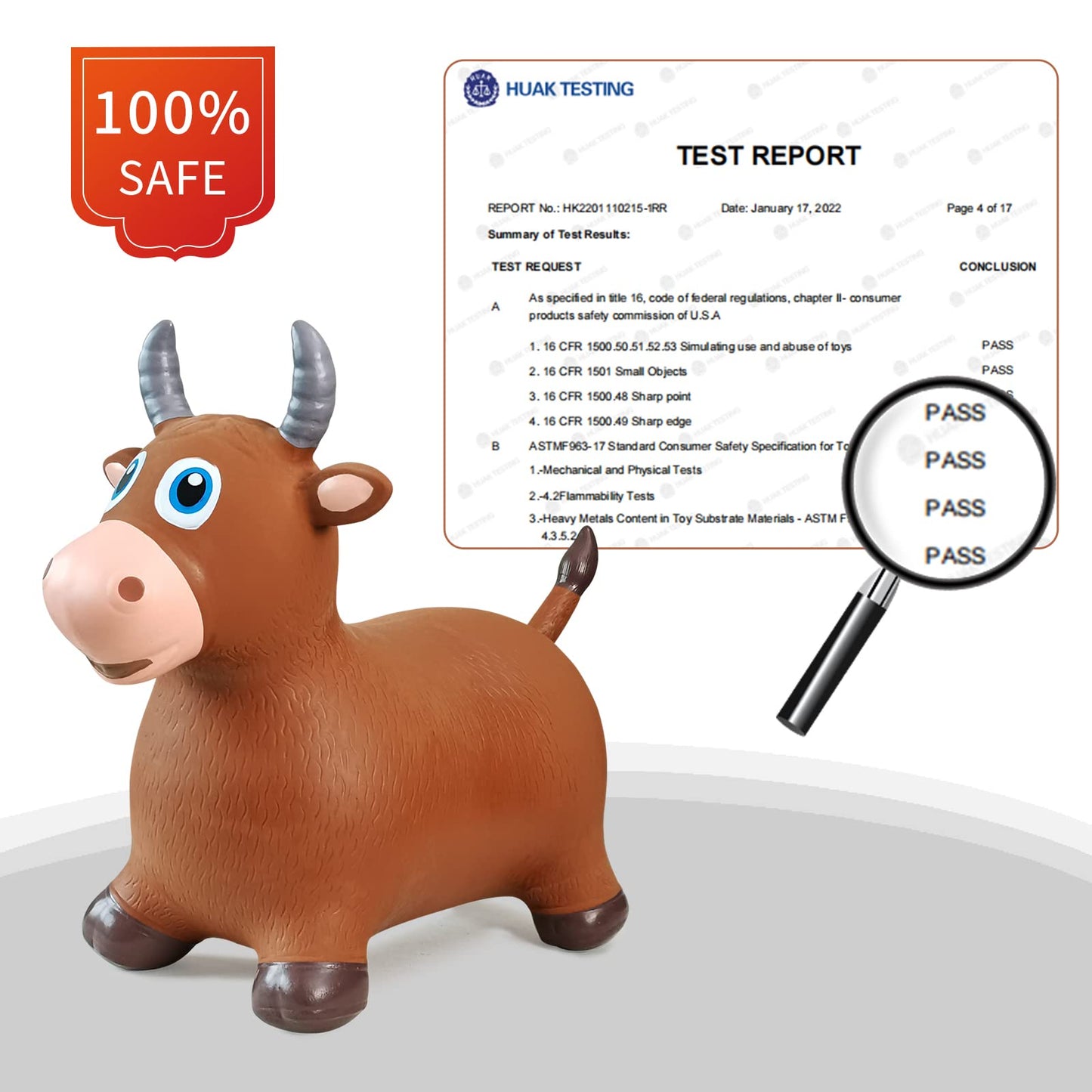 HotMax Bouncy Bull Hopping Horse Toys, Inflatable Bouncing Animal Hopper for Toddlers or Kids, Ride on Jumping Farm Toys for Boy or Girl, Birthday Gift 2 3 4 Year Old (Brown Cow)