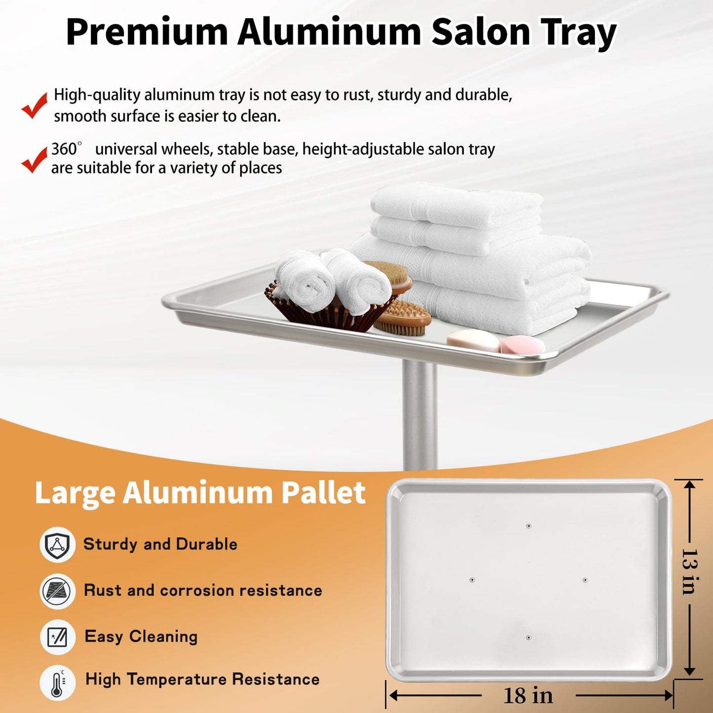 Salon Tray on Wheels, Rolling Tattoo Tray, Adjustable Hair Stylist Tray, Metal Aluminum Mayo Stand Tray, Salon Color Tray Use As Deantal Tray, No-Rusting