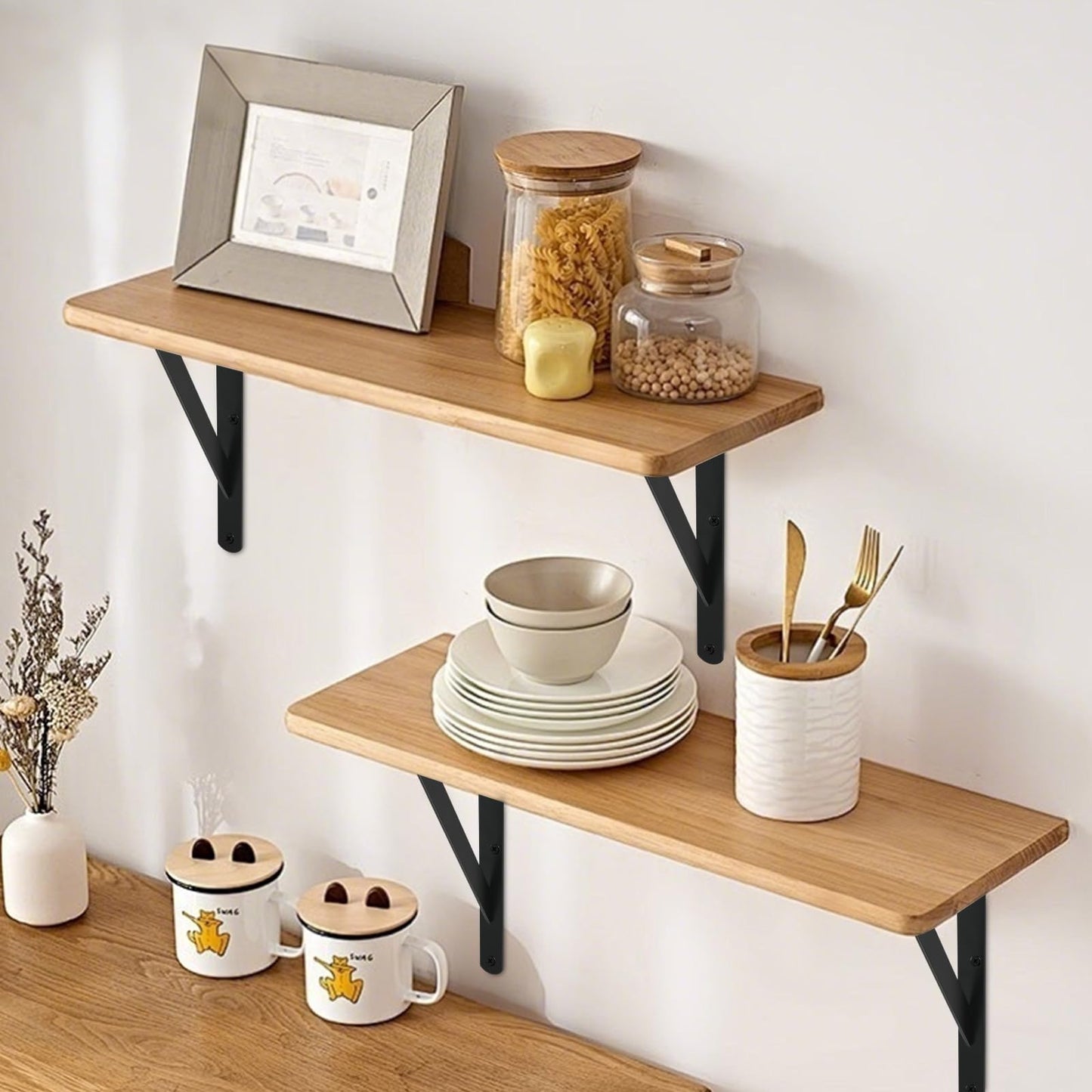 12 Pack L16 x H 10" Black Heavy Duty Shelf Brackets with Screws Metal Shelf Brackets Shelf Support Angle Brackets for Shelves L Brackets Heavy Duty Floating Shelf