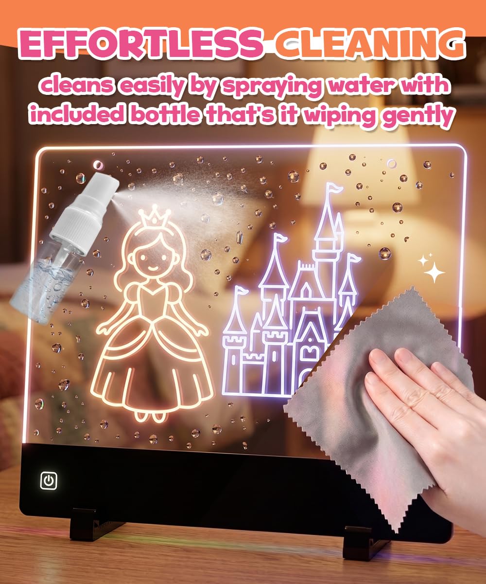 Rechargeable LED Drawing Board for Girls, 10" Glow Doodle Pad, 45H Long Last, 4 Modes Neon Light Up Coloring Tablet with 7 Pens, Princess Art Craft Set, Birthday Gift, Toys for Girl 4 5 6 7 8 Year Old