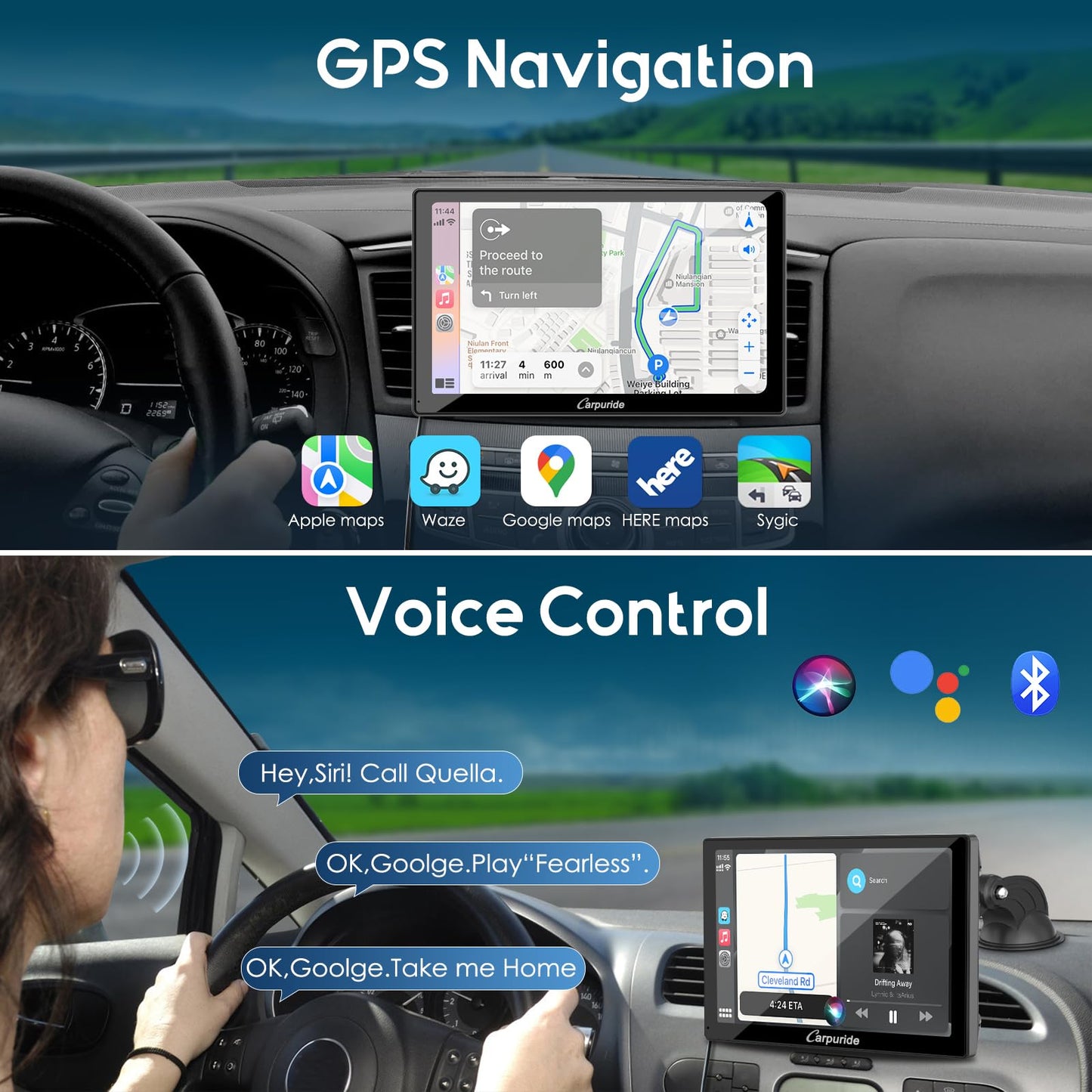 2024 CARPURIDE C98 9 Inch Car Play Screen for Car, Compatible with Wireless/Wired Apple CarPlay, Android Auto and Mirror Link - Bluetooth Audio, Navigation,Siri, FM, AUX