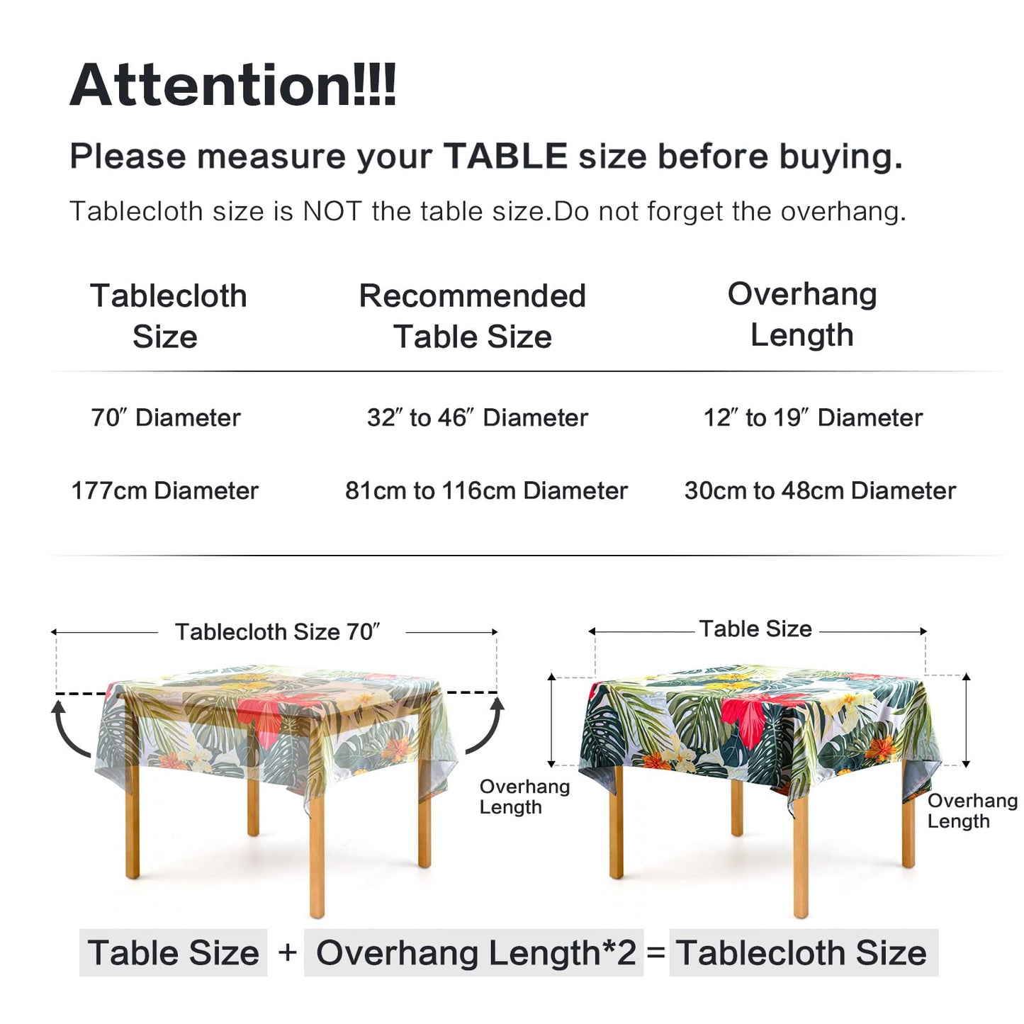 VVA Square Tablecloth 70"x70"-Stain Wrinkle Resistant Reusable Washable Polyester Hawaiian Tablecloth Tropical Tablecloth- Square Table Cloth for Home Dining Rooms and Kitchen Indoor Outdoor Events